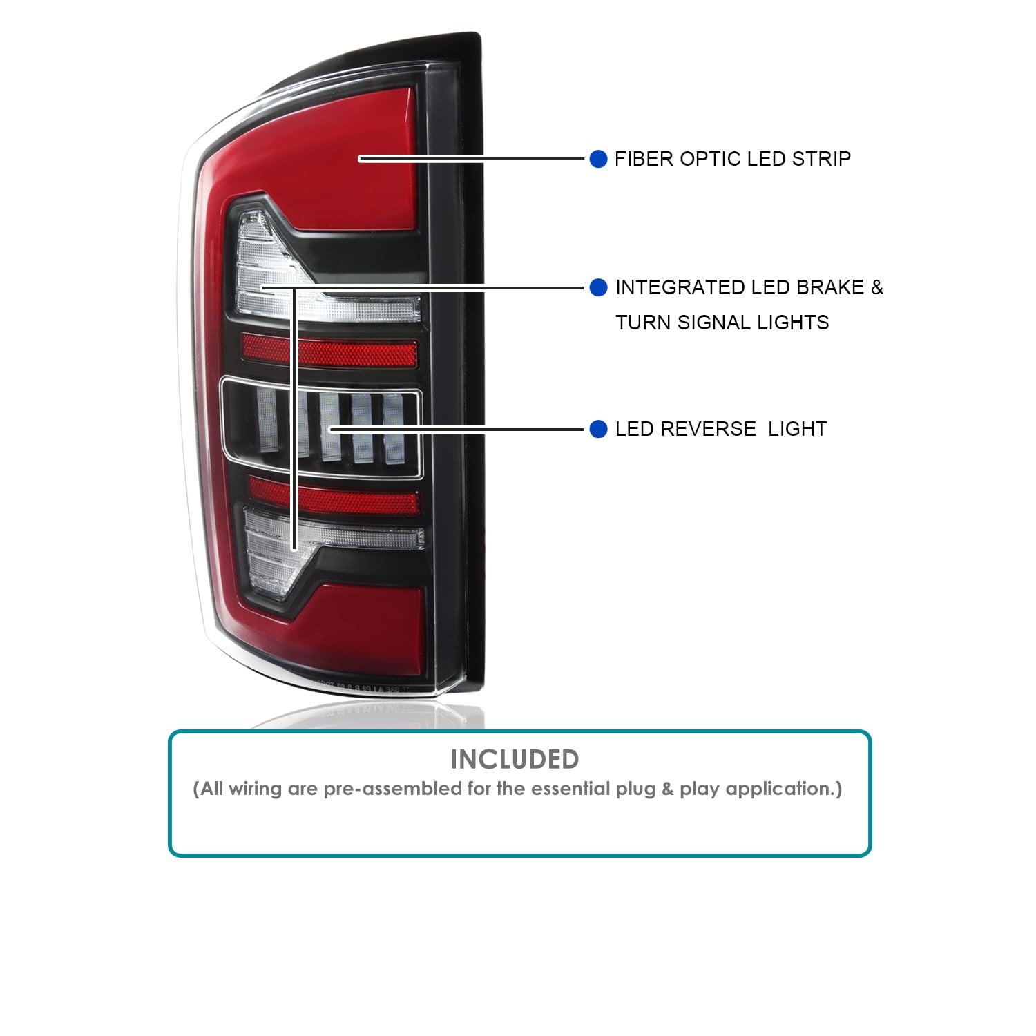 Black Tail Lights w/Red LED 2007-2008 Dodge Ram 1500 2500 3500 Left Right Pair