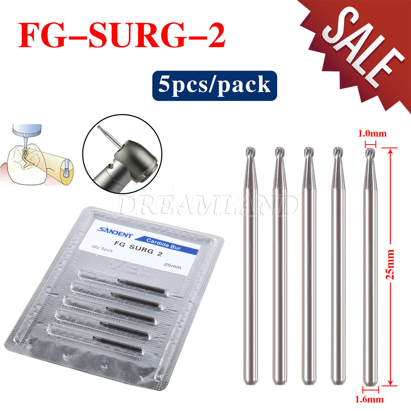 Dental Surgical Round Burs FG 2 3 4 5 Carbide Length Bits Long Shank FDA