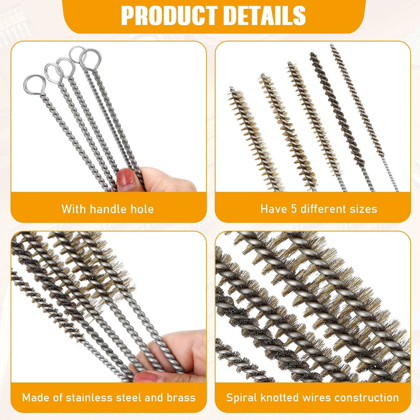 10 Pieces Wire Tube Brushes Bulk for Cleaning Pipe Brass Silver Gold