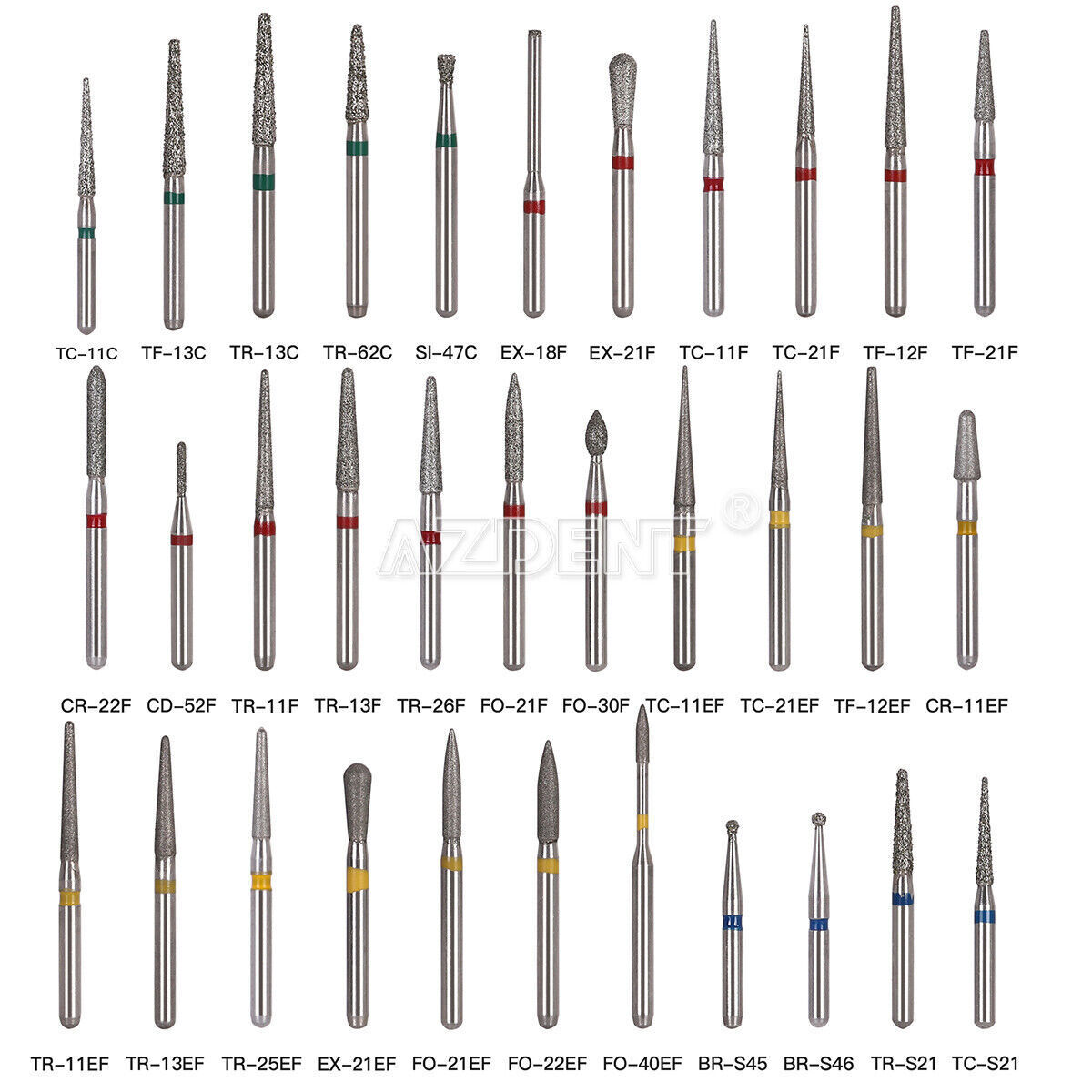 AZDENT Dental Diamond Burs For High Speed Handpiece Friction Grip 5Pcs/Box