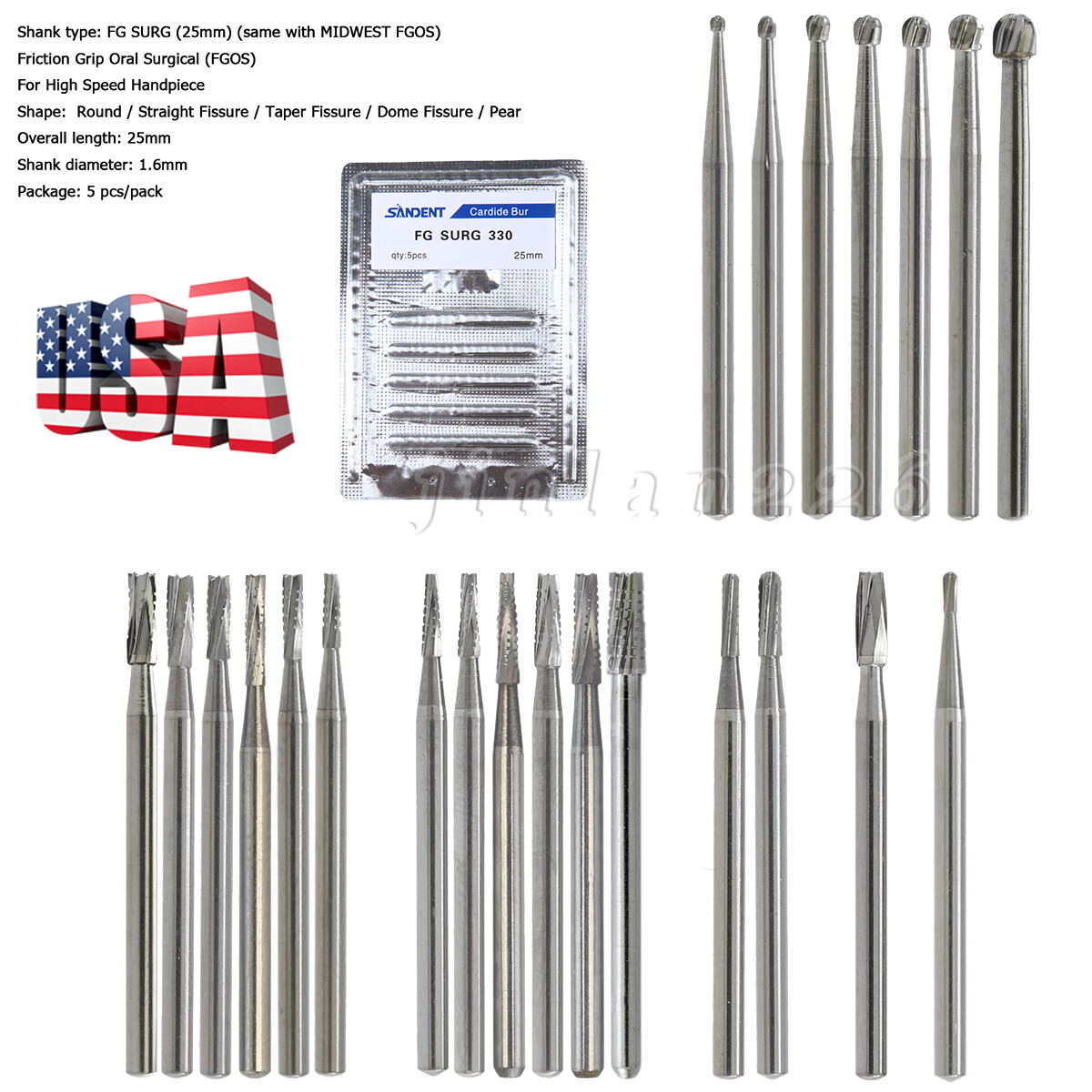 Dental Long Surgical Burs High Speed FG SURG 2 3 4 5 330 556 557 Carbide FGOS