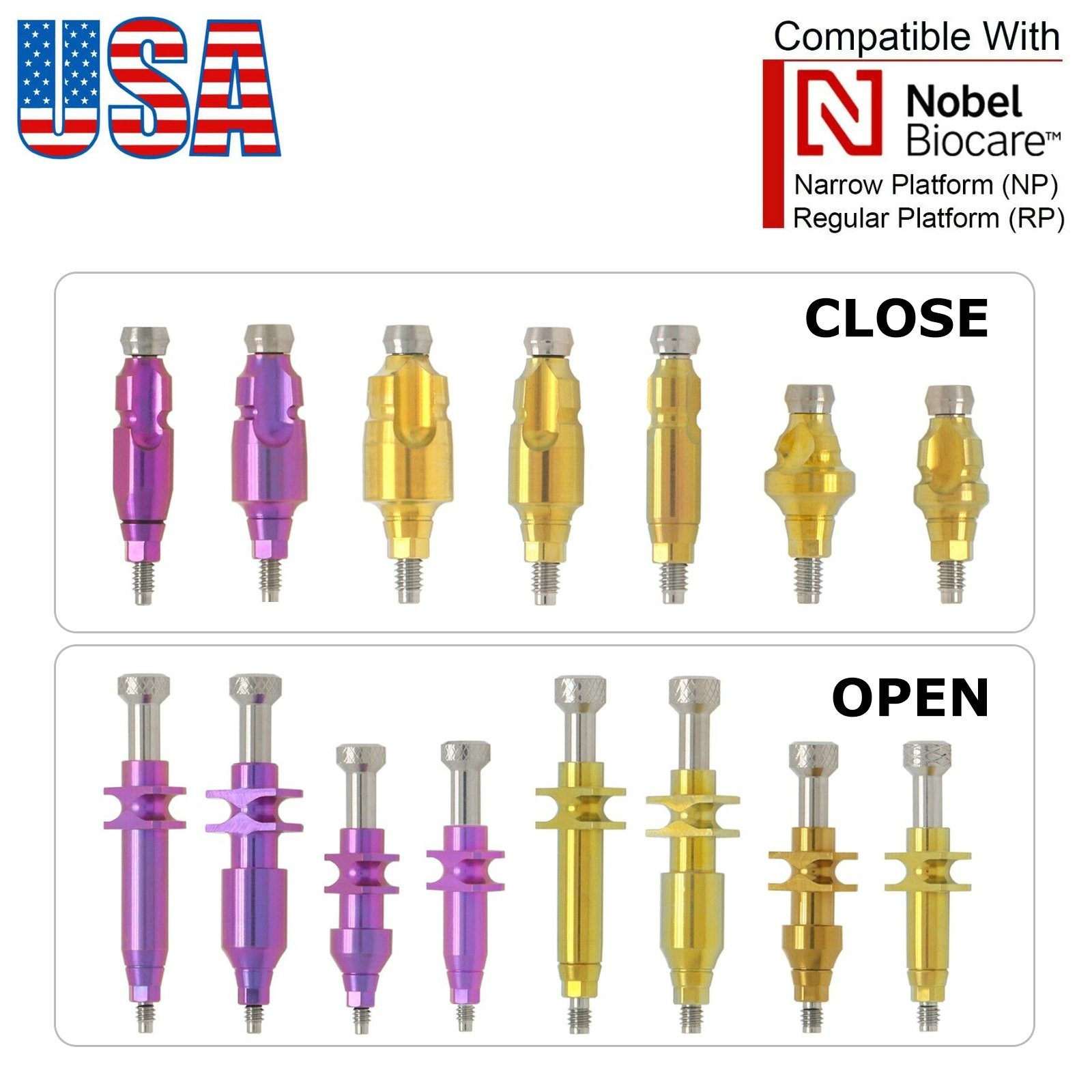 US Dental Nobel Active NP/RP Impression Transfer Coping Open Close Tray Analog