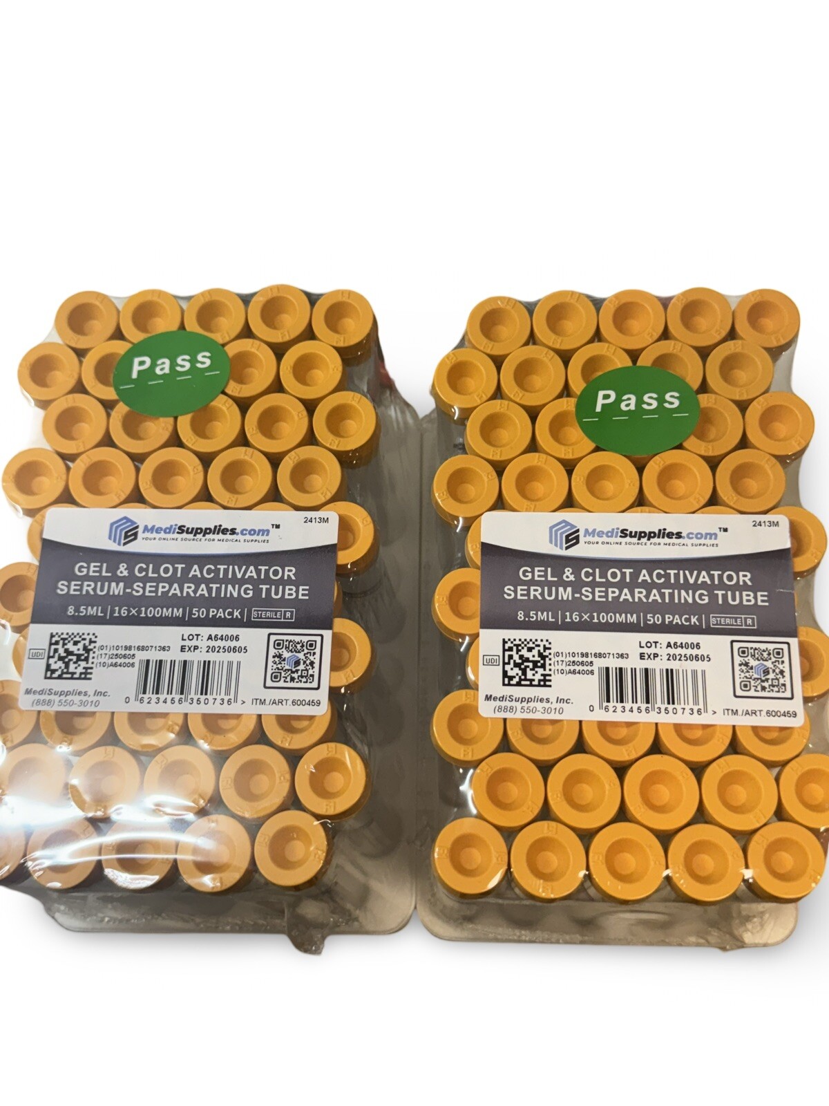 200 Pcs/2 Racks Vacuum Gel Tubes SST, Tiger top, 16x100mm 8.5mL, EXP 10/2025