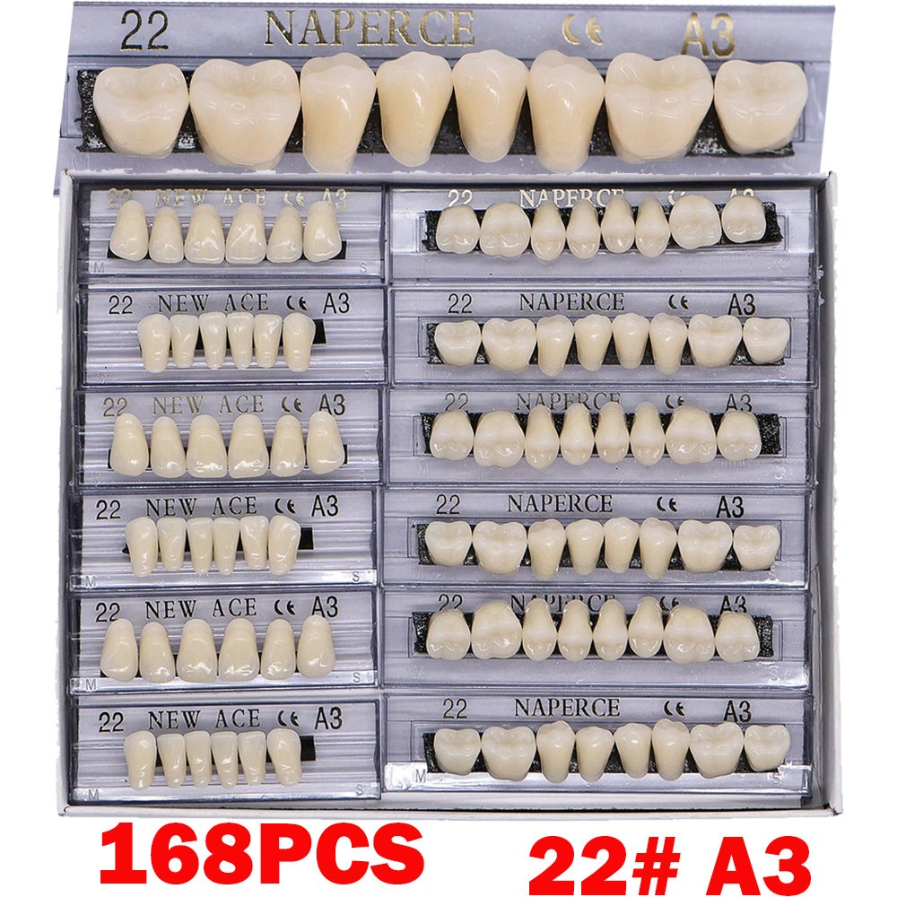 168Pcs Dental Acrylic Resin Denture 22# A3 Full Set Teeth Upper Lower Shade NEW