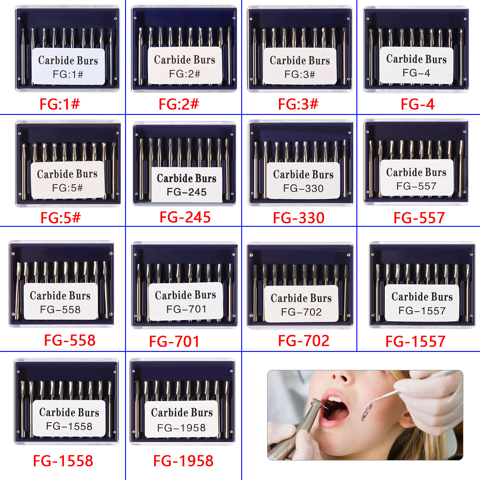 Fresas redondas de carburo de tungsteno dental FG1-FG5 Alta velocidad 10Pcs FXA