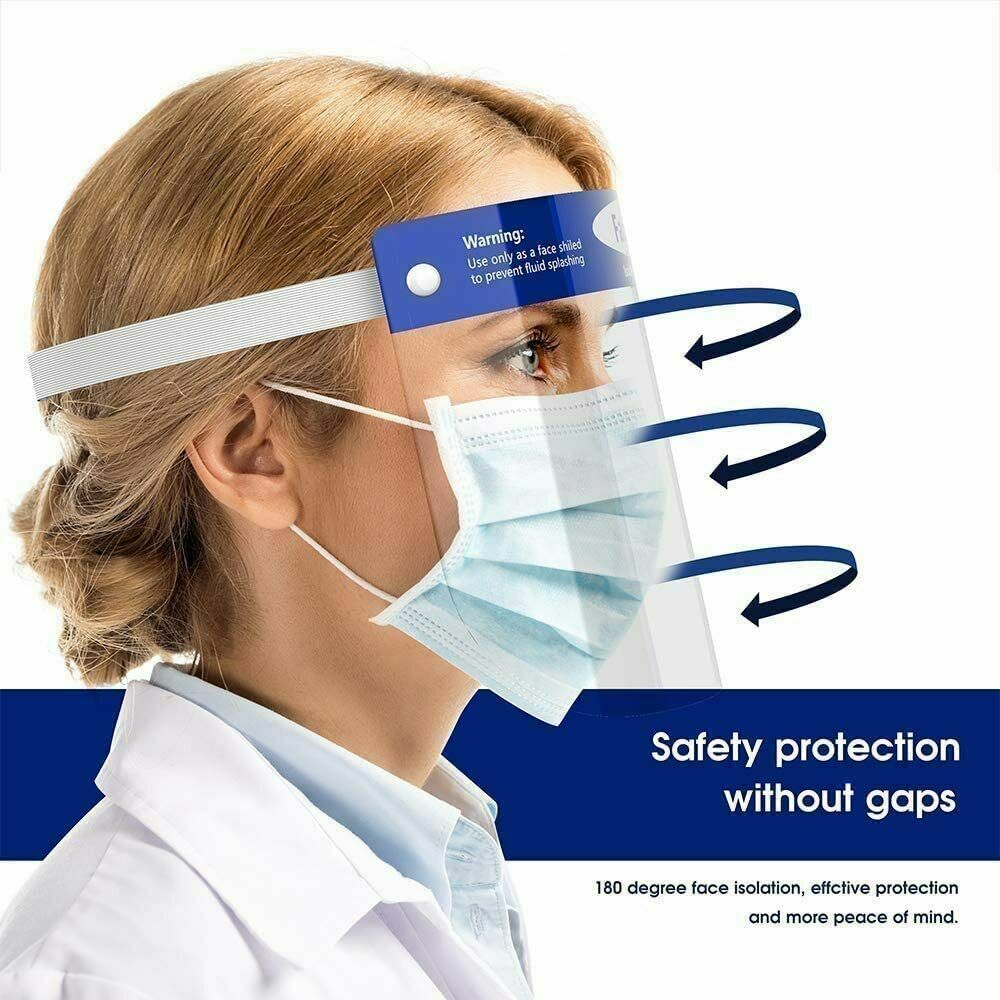 10PCS Safety Full Face Shield Reusable Washable Face Mask Clear Protection Cover