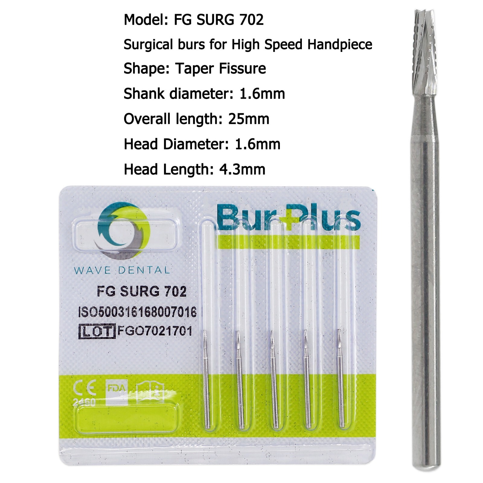 Wave Dental Carbide Surgical Burs FG SURG 2 4 557 557L 702 Long Shank High Speed