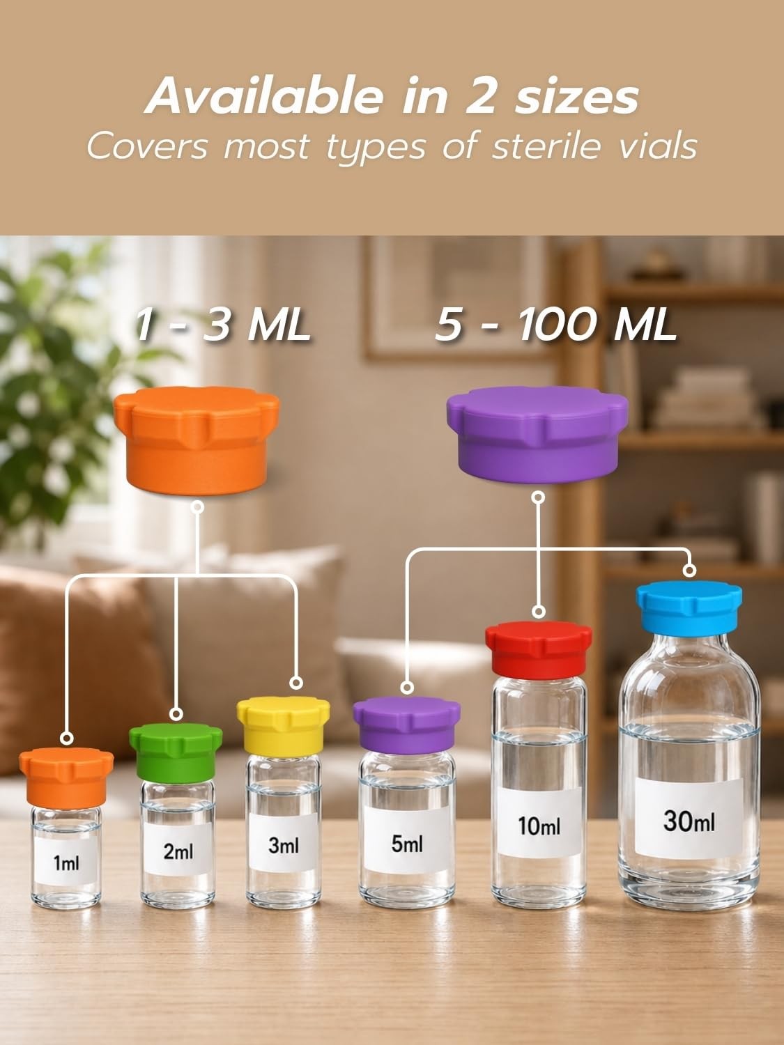 Goqeut Glass Vial Protective Caps for 2ml 3ml 5ml 10ml 30ml, 5+10