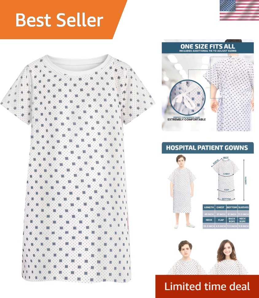 Durable 3/4 Sleeve Unisex Hospital Gown – Machine Washable, Fits Up to 2XL