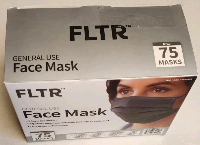 FLTR General Use Disposable Face Mask Black 75 Total Pack of 3 NEW