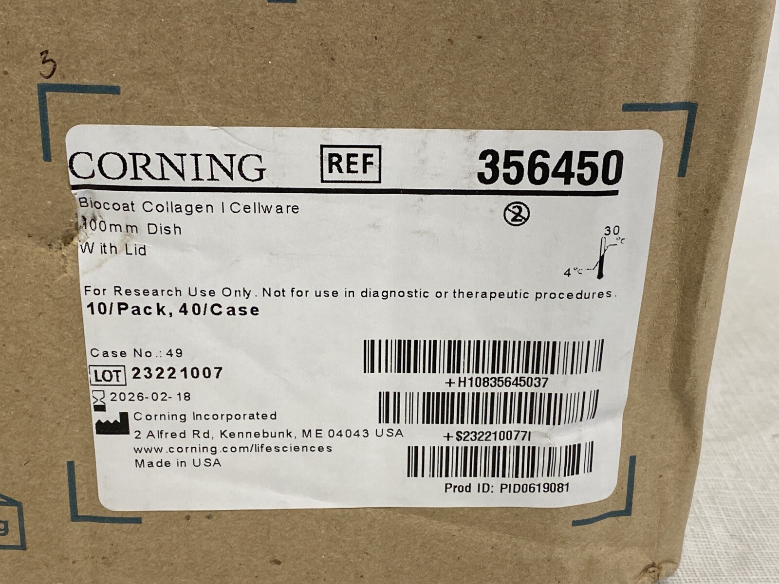 (40/Cs) CORNING BioCoat Collagen I 100mm TC-Treated Petri Culture Dishes 356450