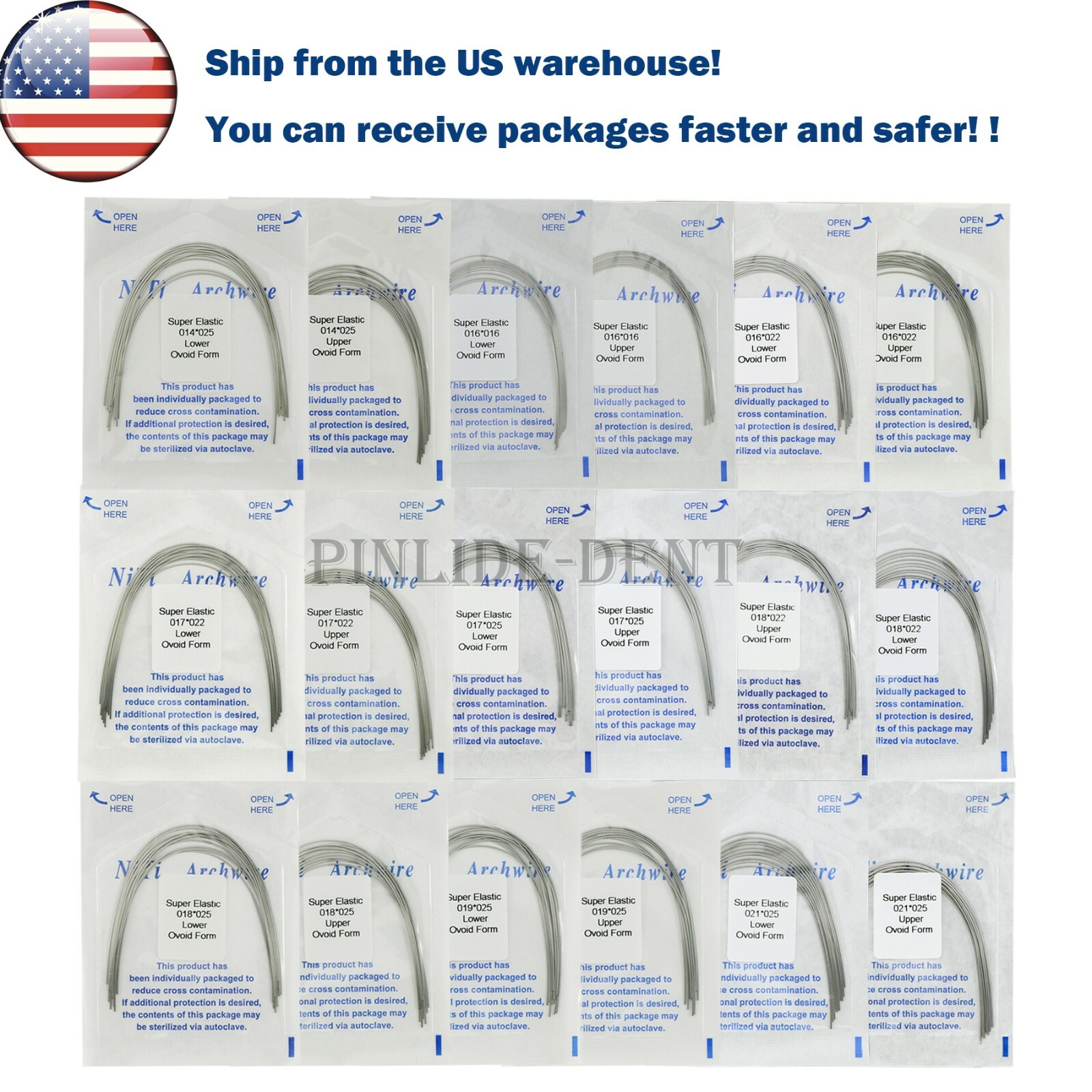 US Dental Orthodontic Super Elastic Niti Rectangular Arch Wires Ovoid All Size