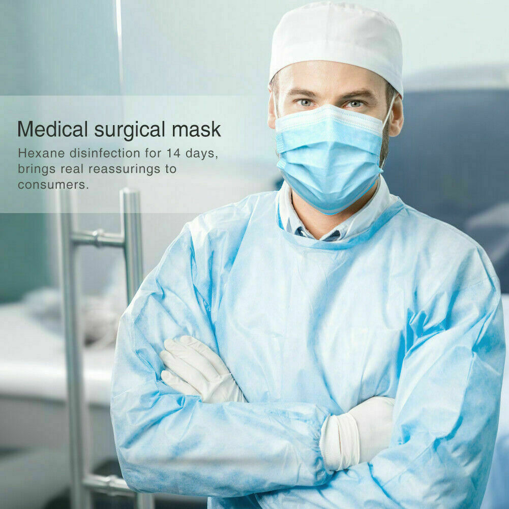 50pcs 3-Ply Layers Disposable Face Medical Surgical Mask Mouth Cover Shield PPE