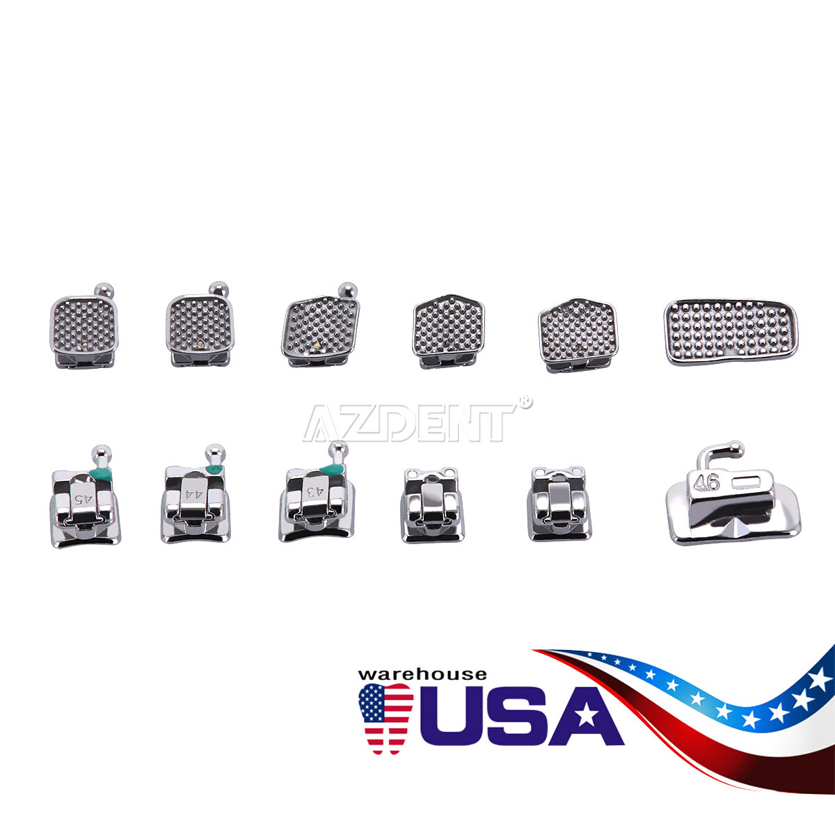 10X AZDENT Dental Orthodontic Self-Ligating Brackets Braces Roth .022 Hook 3 4 5