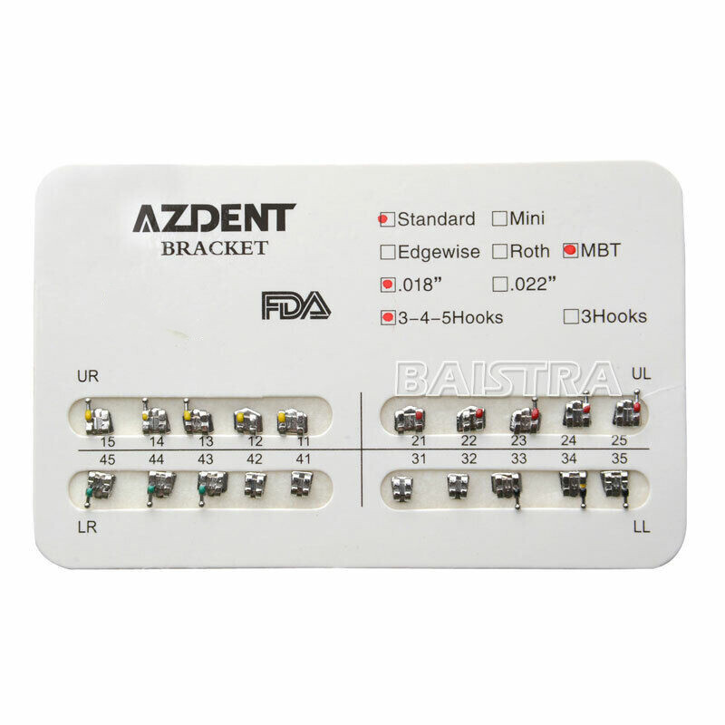 10 Packs AZ Dental Orthodontic Brackets Standard Braces MBT .018 Hooks 3-4-5