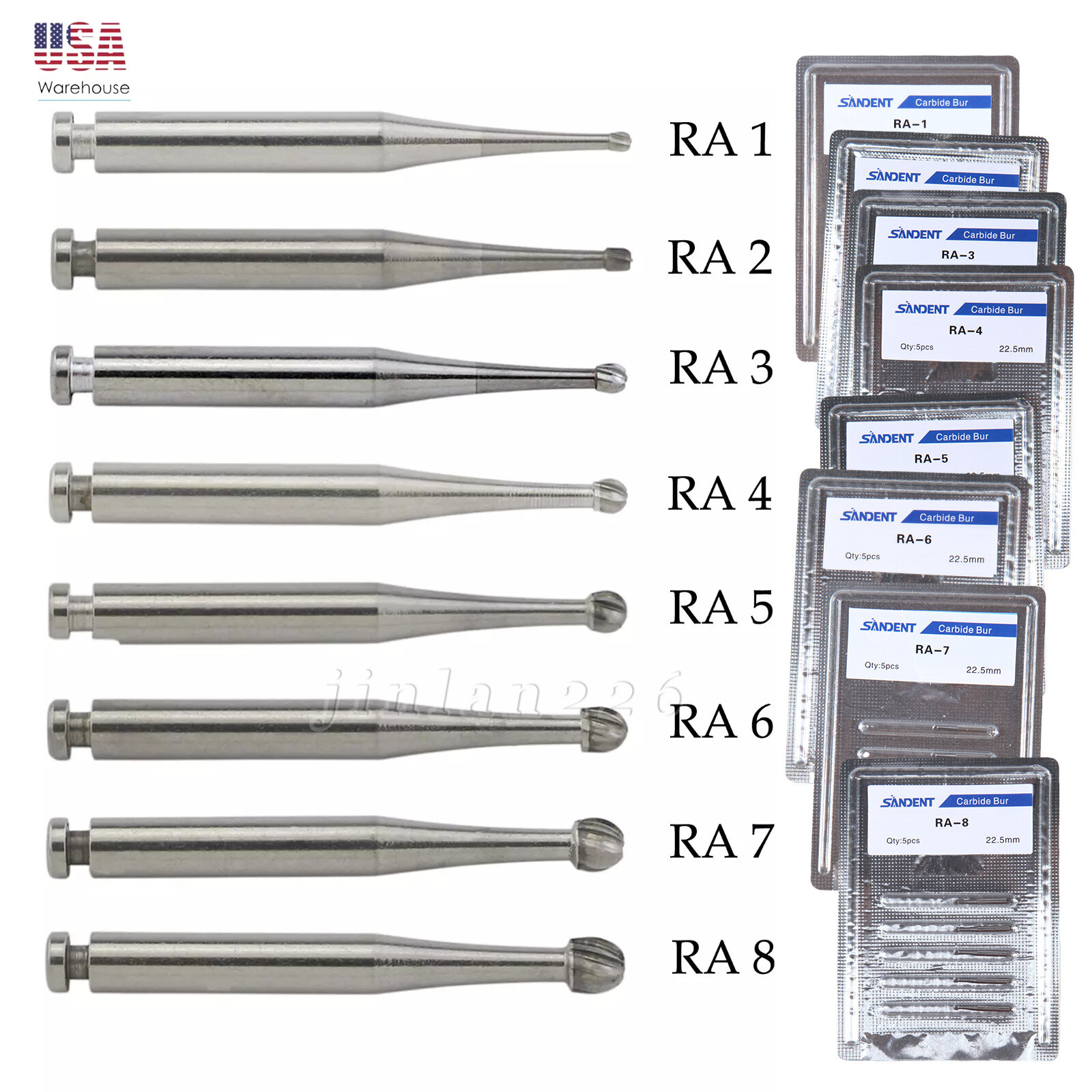 Dental RA Round Carbide Bur Latch Type RA 1-8 Burs 5pcs Box