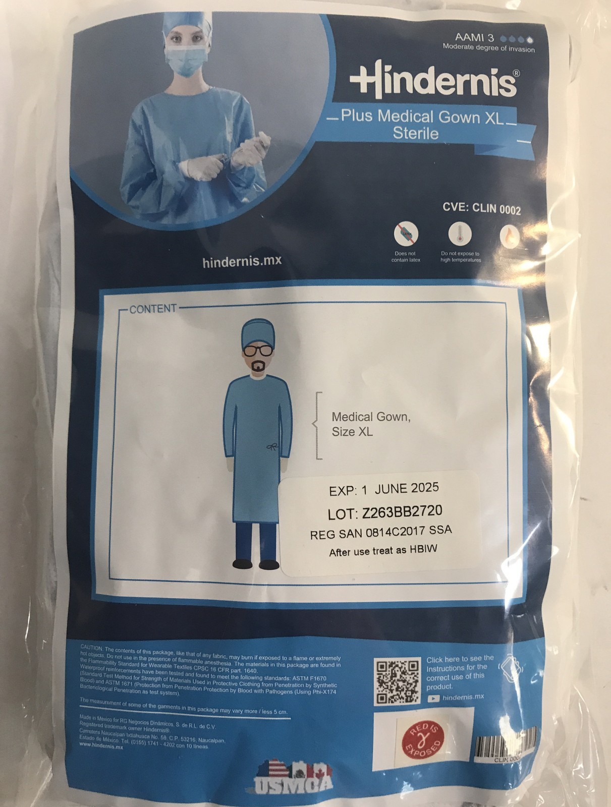 HINDERNIS ASTM LEVEL 3 MEDICAL GOWN, STERILE PACKING XL BOX OF 50!!