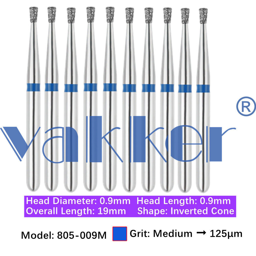 10pc Vakker Dental FG Diamond Burs for High Speed Inverted/ Double Inverted Cone