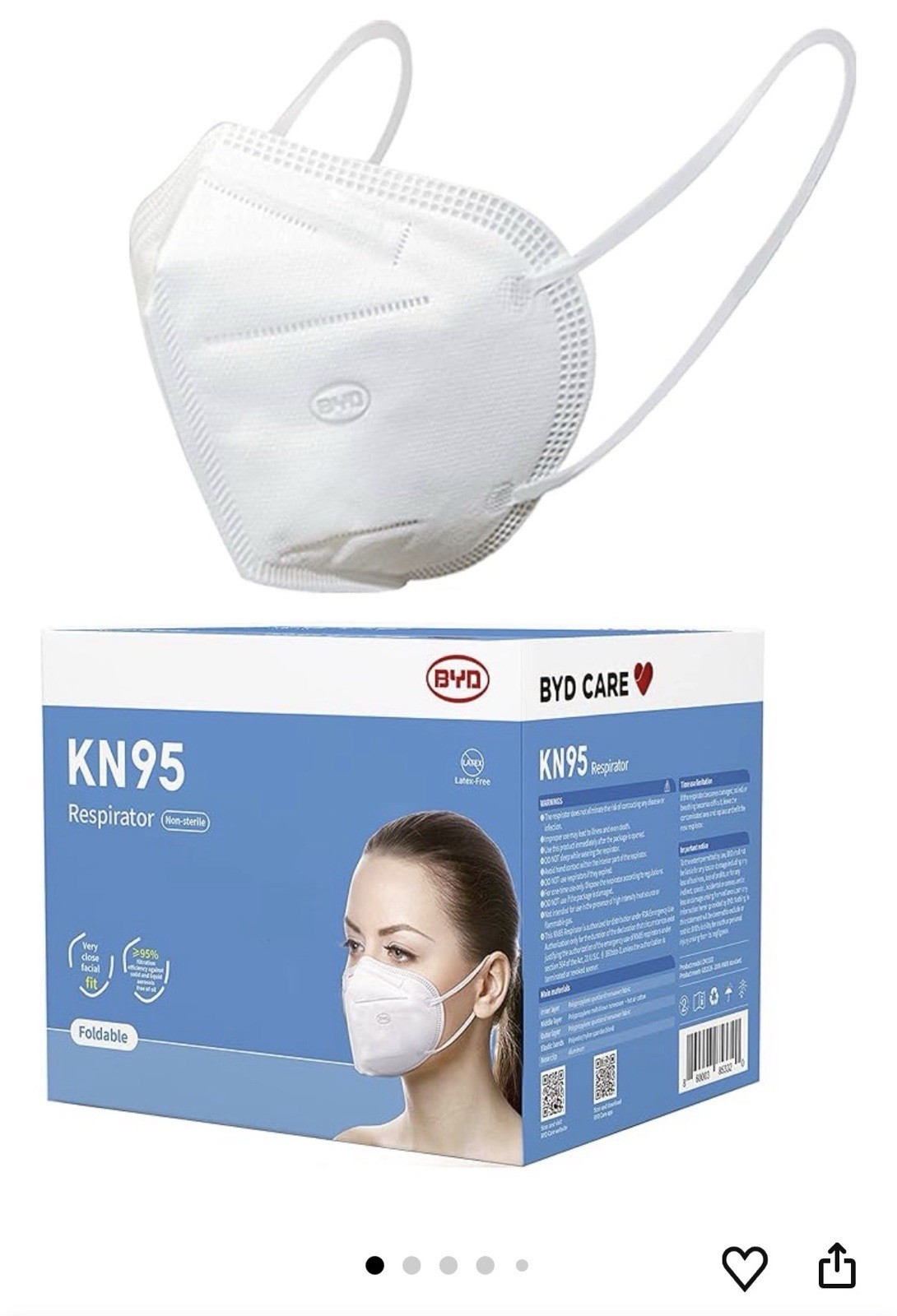 KN95 Respirator, 50 Pieces, Breathable & Comfortable Foldable Safety Mask