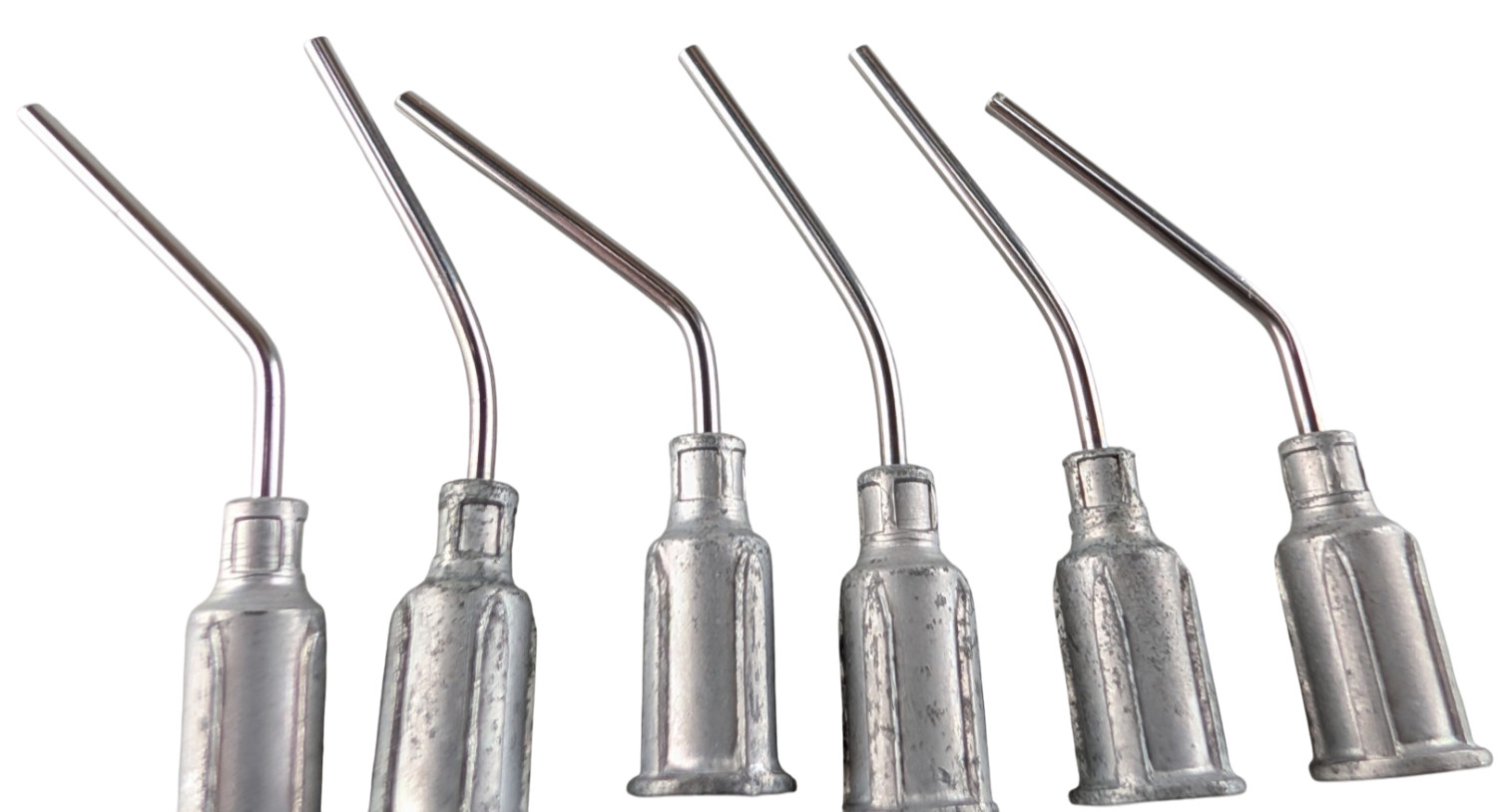 Lot of 6 Bent Blunt Dispensing Needle Tips Metal Mixed Sizes
