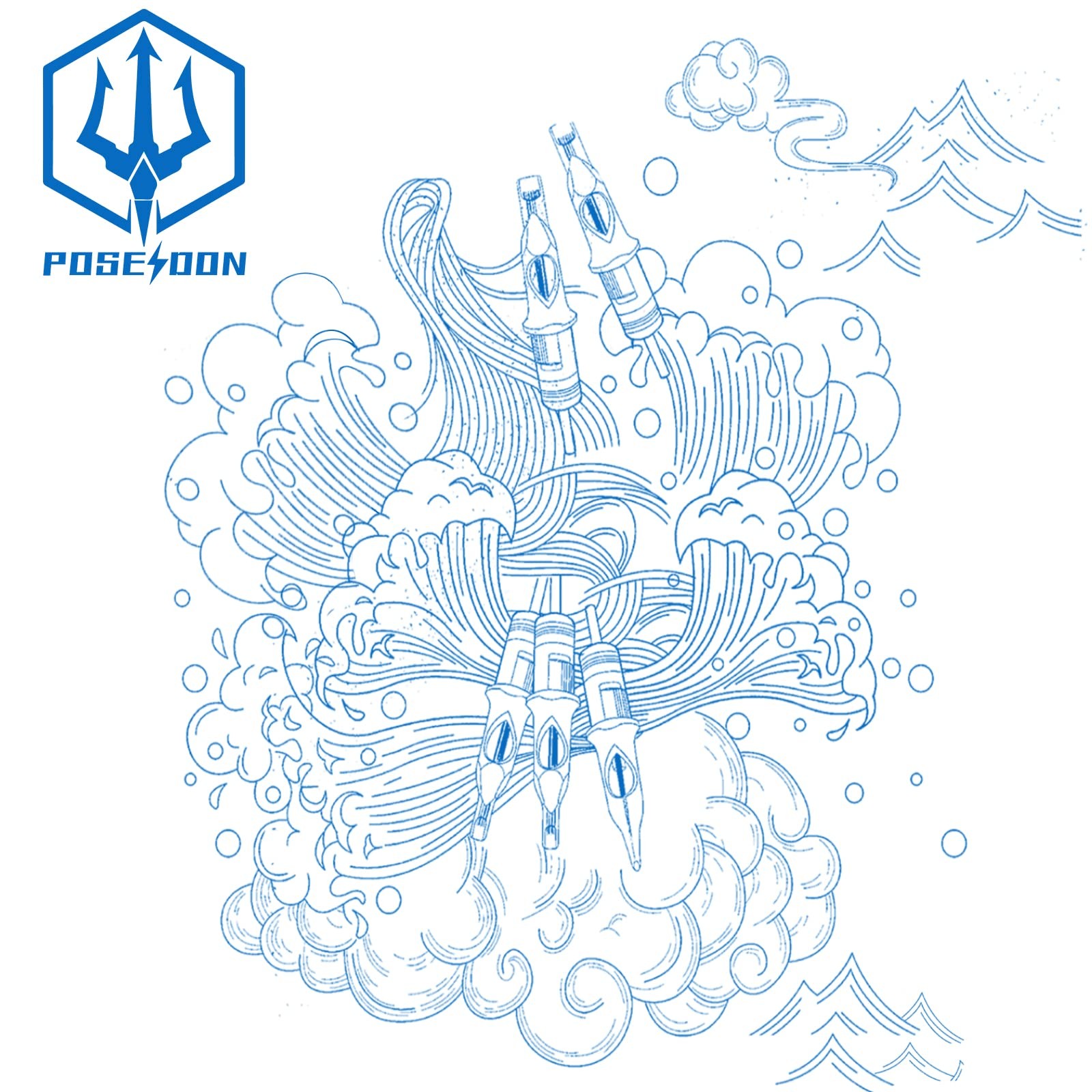 POSEIDON V3 Tattoo Cartridge Needles 30PCS Mixed Size 30MIX-12RL, Sea blue