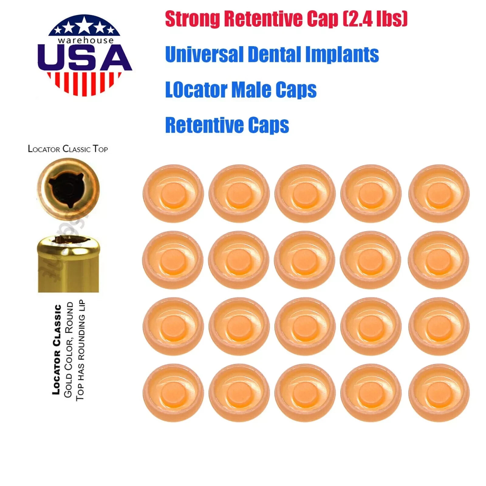 US Overdenture Retention Cap Kit 0.8/1.2/2.4lbs PEEK Material Locator Abutment