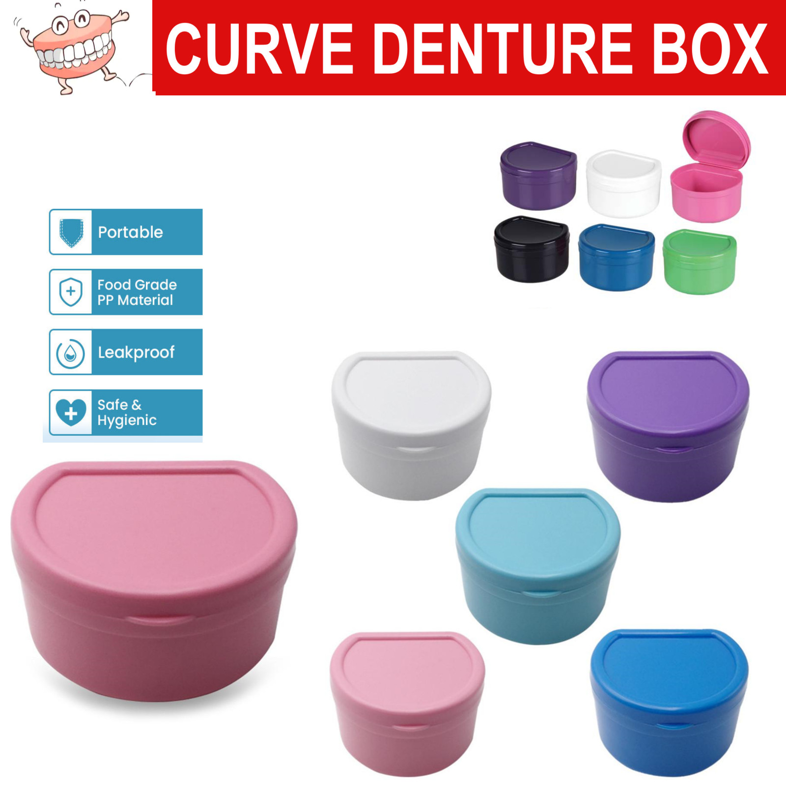 Dental Denture Case – 3′ Deep, Round Curve Denture Box, Deep Retainer Box, 1 Ea