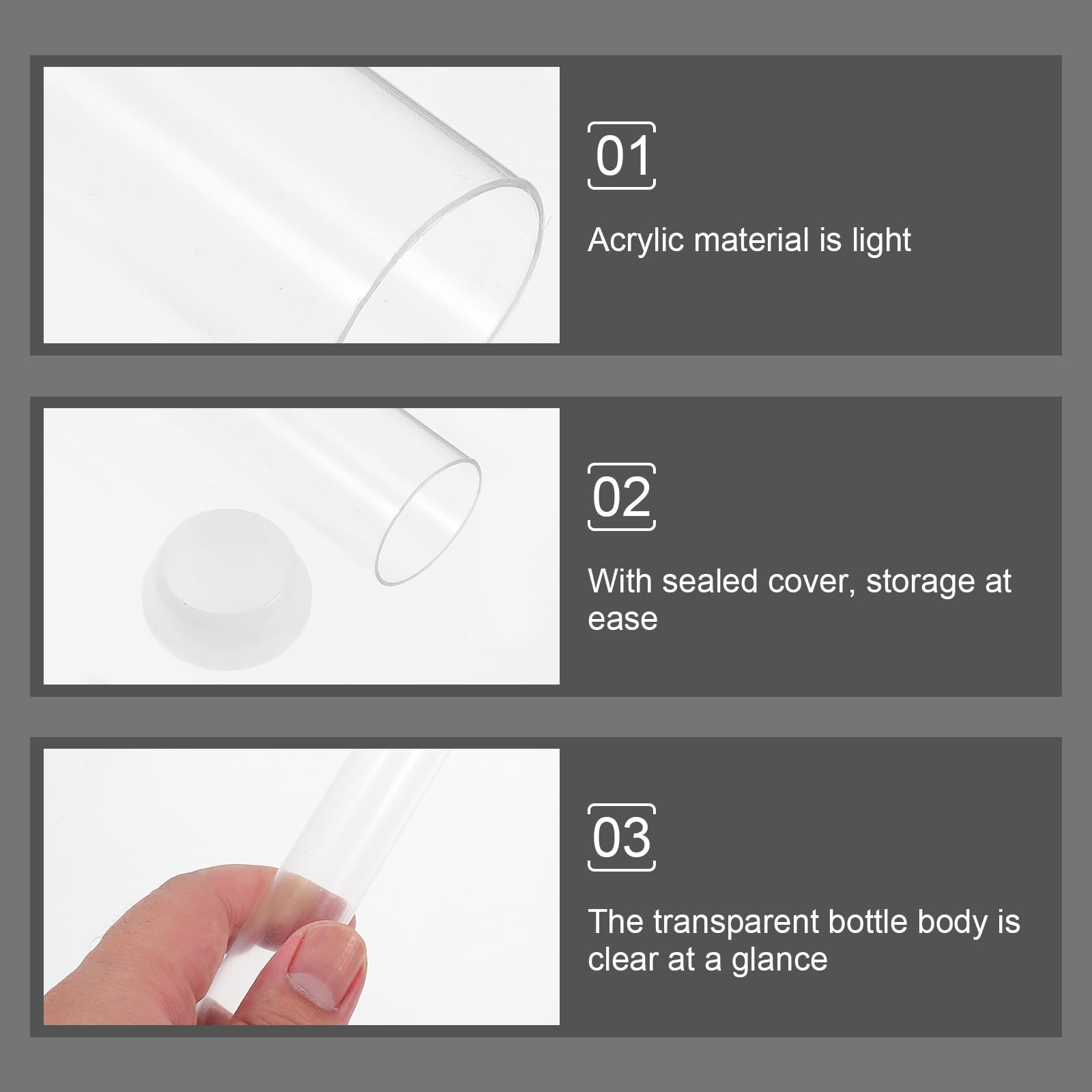 Clear PVC Acrylic Empty Storage Tube Packaging Caps Bead Craft Supply 6 PCS