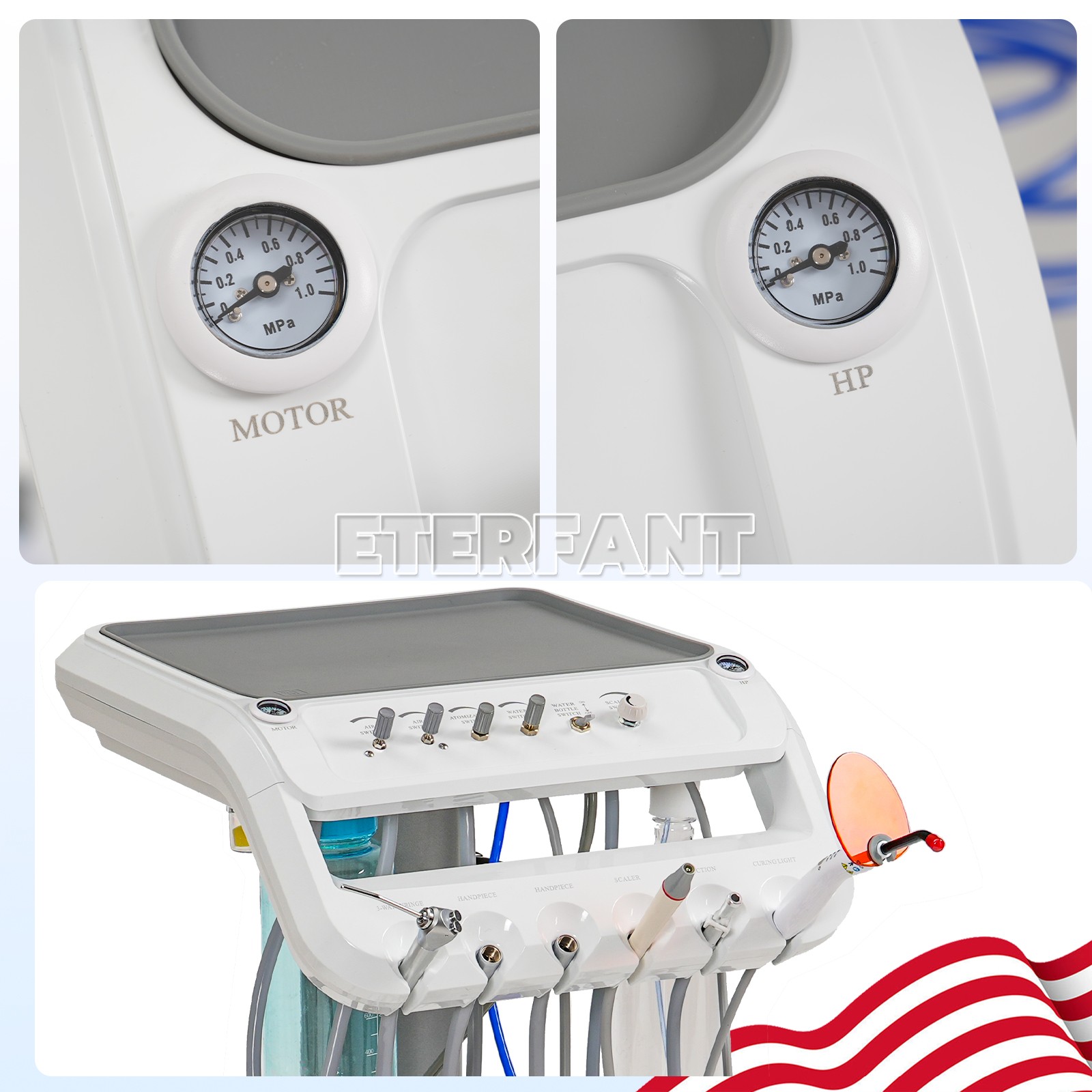 Dental Portable Mobile Delivery Unit 4 Holes with Air Compressor Suction System