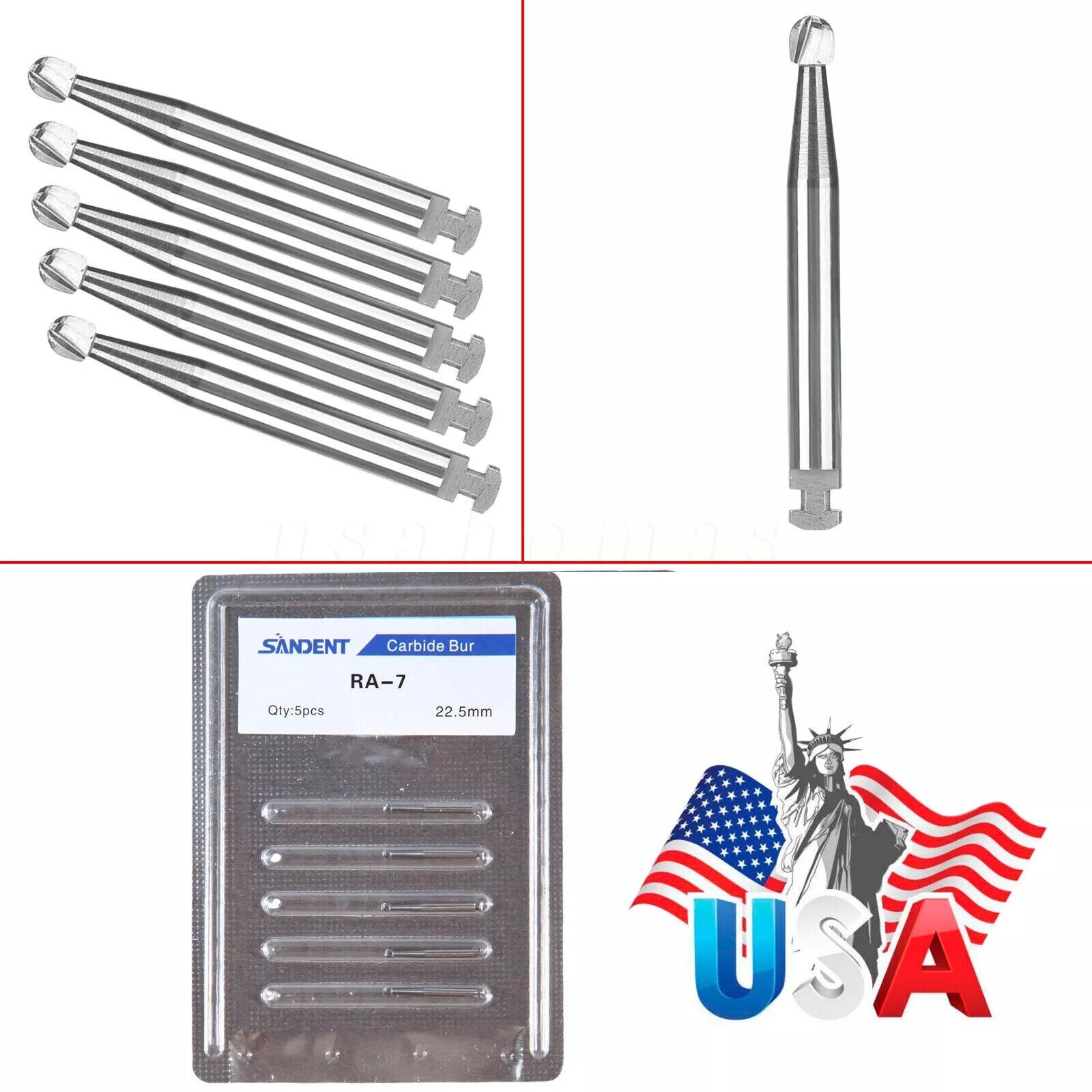 5 Pcs/Pack Dental 22.5mm Round Carbide Bur Slow Speed Latch Type RA7 Burs USA