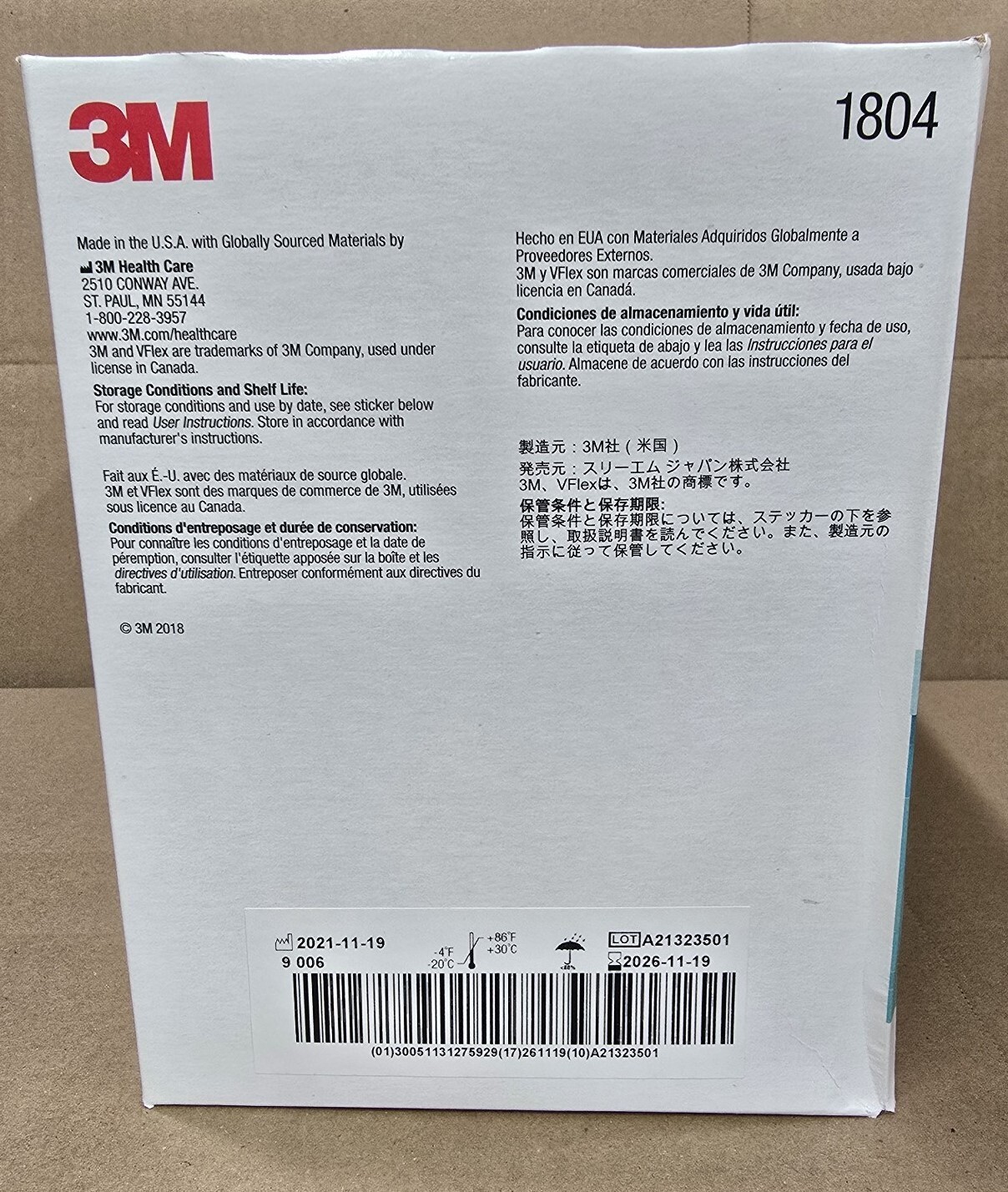 3M VFlex 1804 Particulate Respirator NIOSH N95 Surgical Masks, Box of 50