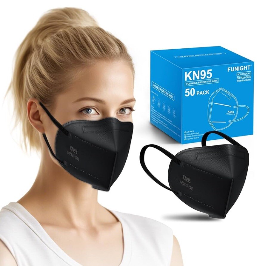 KN95 Mask 50 Pack Wide Ear Band Mask – 5 Layers Of Filtration – Black Face Masks