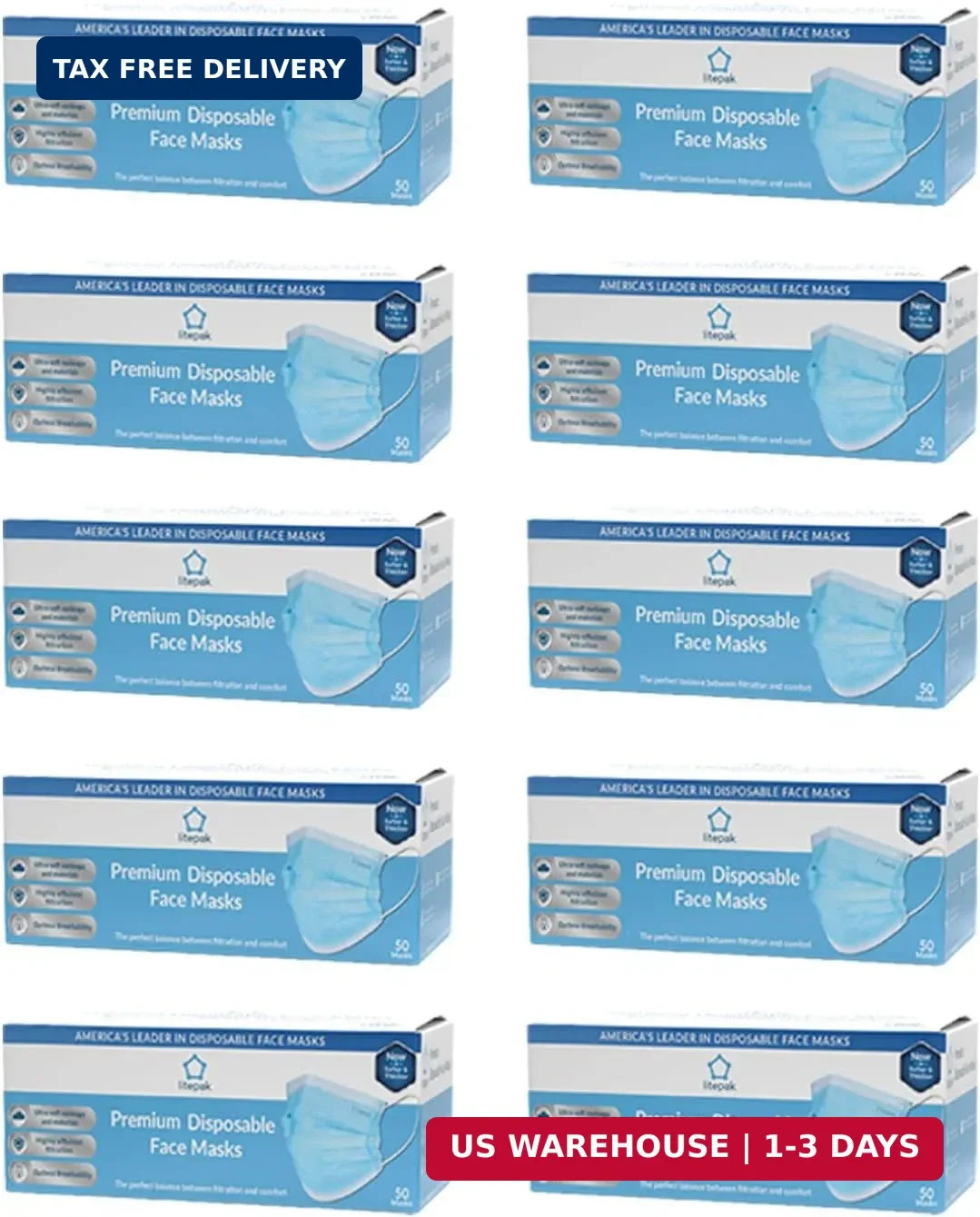 500pcs Premium Disposable Face Mask SOFT 3ply Nose Wire