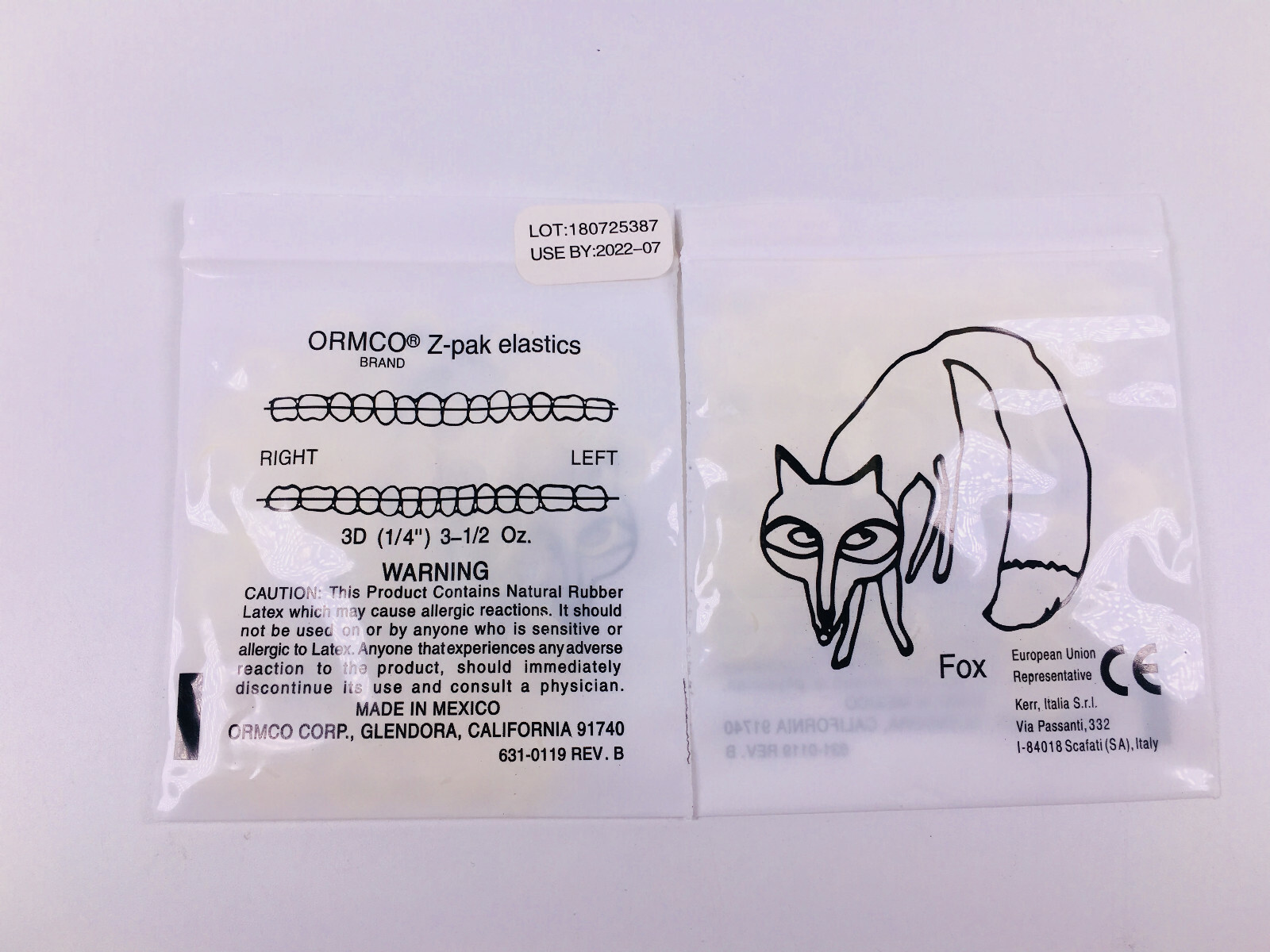 ORMCO Zoo Pack Elastics Bands Dental Clear Yellow 100pc/pk 3.5OZ 1/4″ 6.35mm Fox