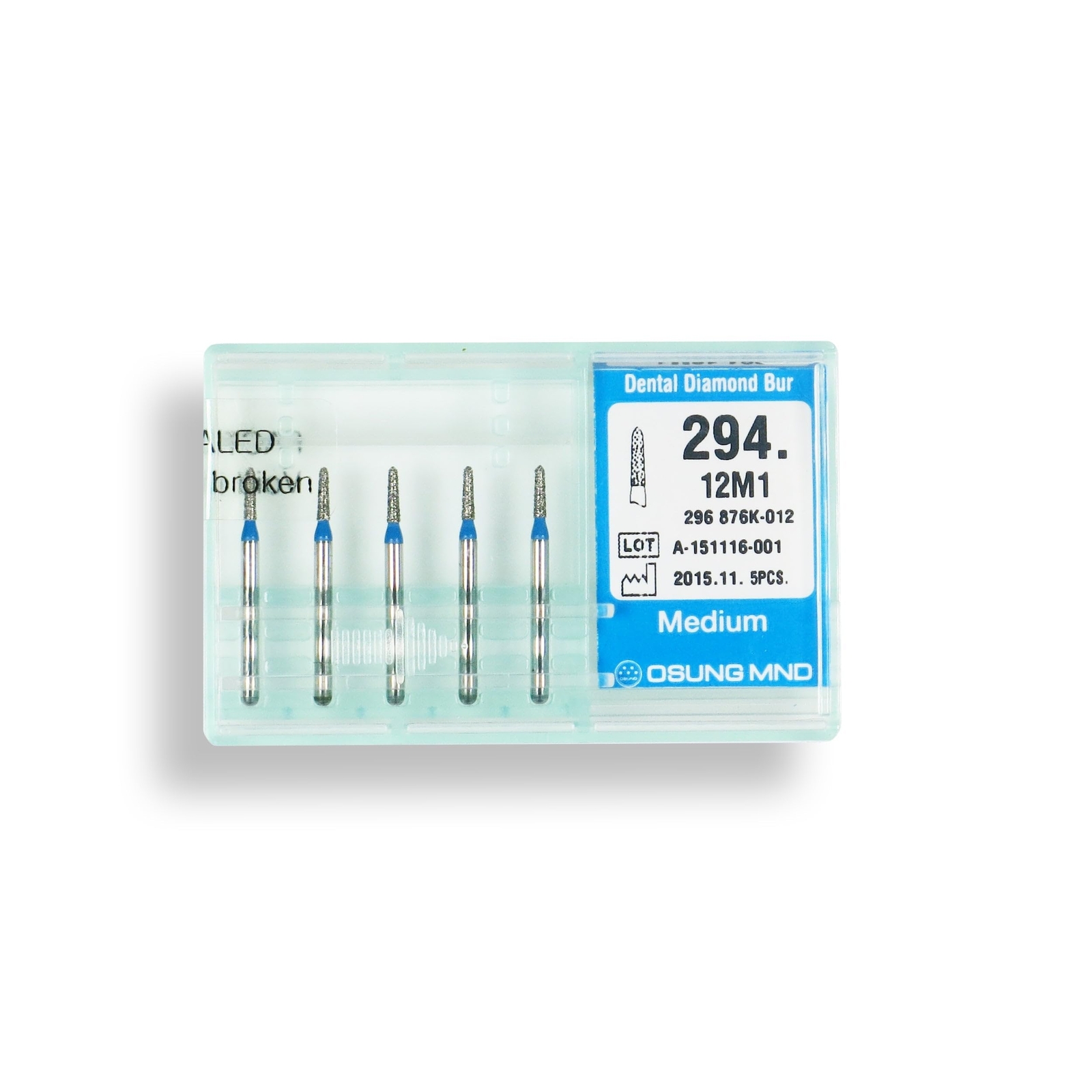 Torpedo, Conical 1.2 mm Dia. Medium Grit Diamond Dental Bur 25 Pcs. 294.12M1