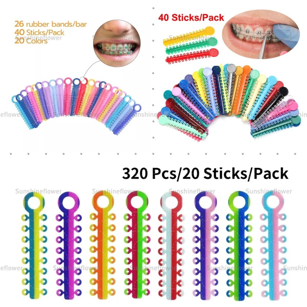 Dental Orthodontics Ligature Ties Elastic Rubber Bands Mixed Color 4 Types