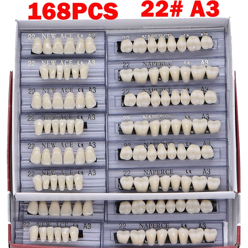168Pcs Dental Acrylic Resin Denture 22# A3 Full Set Teeth Upper Lower Shade US
