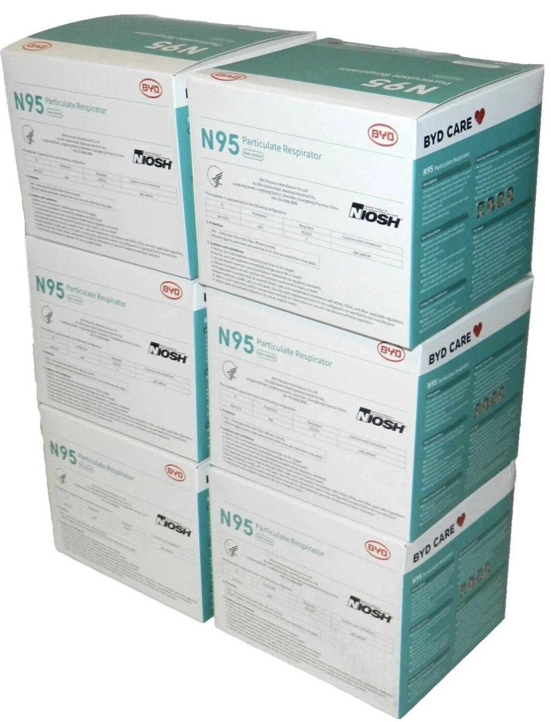 NEBYD Niosh N95 Respirator – 20 Pack -Lot of 6 Boxes- Total 120 masks New Sealed