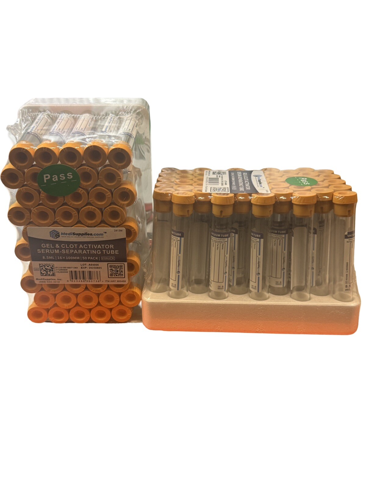 200 Pcs/2 Racks Vacuum Gel Tubes SST, Tiger top, 16x100mm 8.5mL, EXP 10/2025