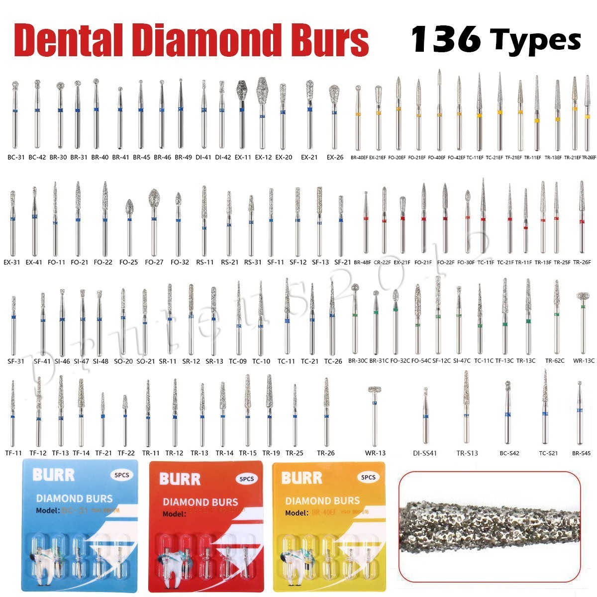 Dental FG Diamond Burs for High Speed Handpiece Friction Grip 5pcs/pack