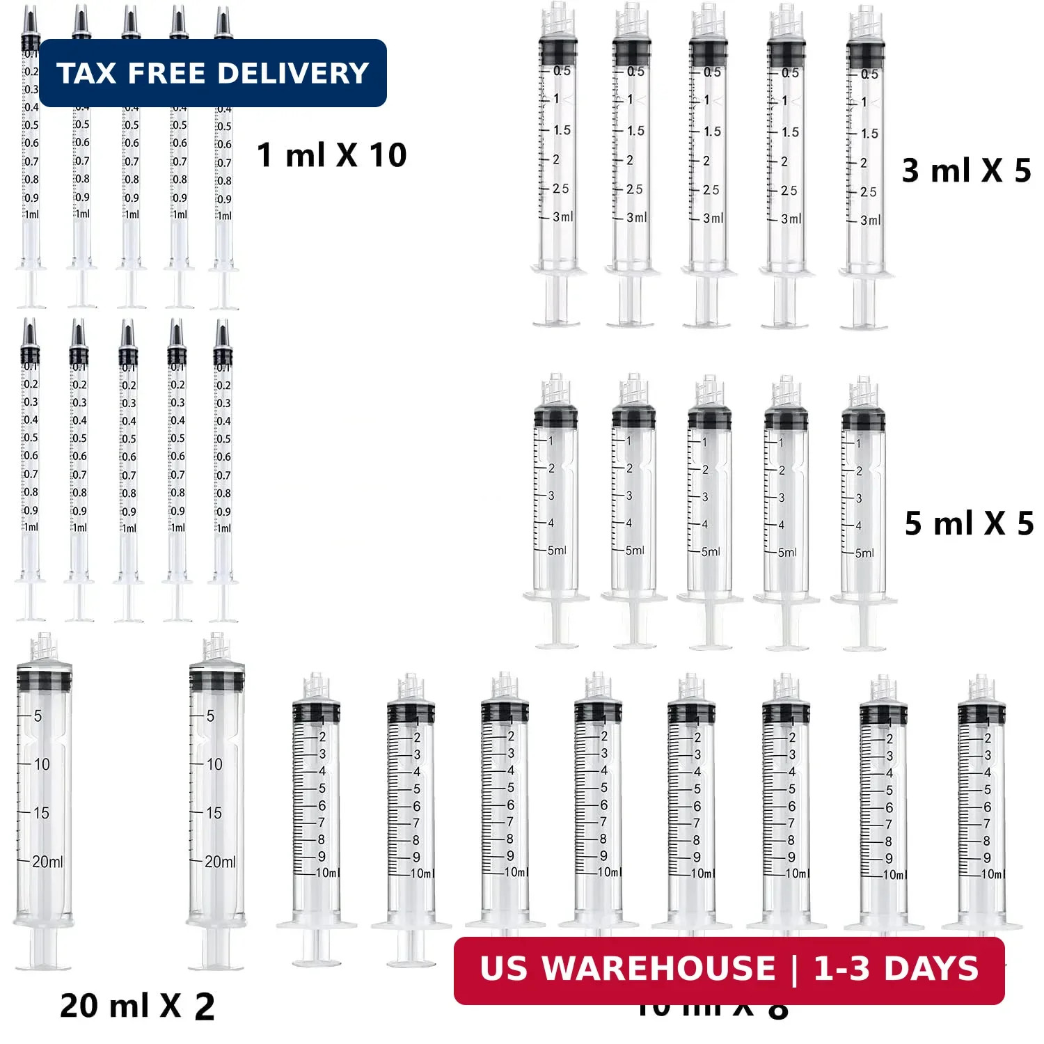 30 Pack 1ml, 3ml, 5ml, 10ml, 20ml Measuring Dispenser with14ga,16ga, 18ga, 20ga,