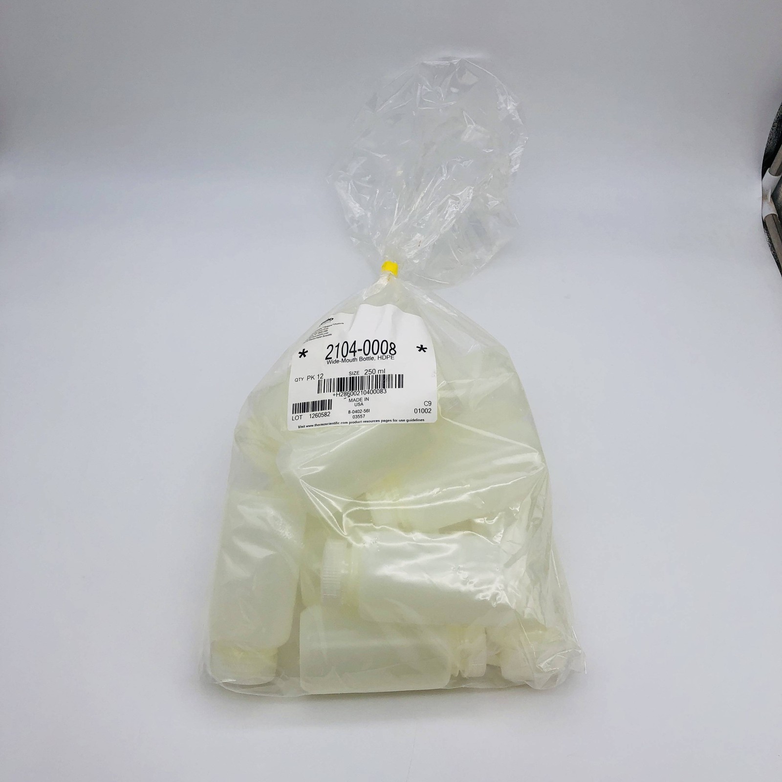 Thermo 2104-0008 Nalgene Bottles Wide-Mouth HDPE 250ml/8oz W Lid Closures 12pk