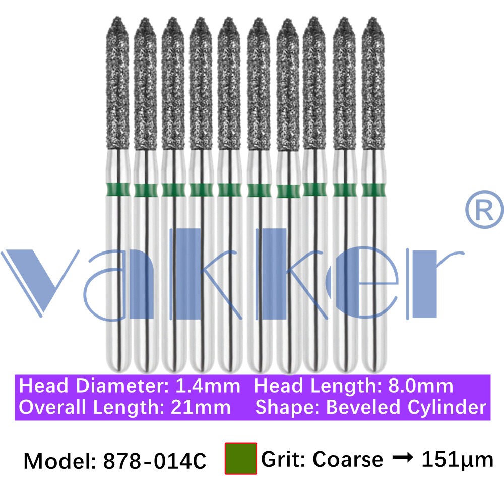 10/pk Vakker Dental Bevel Cylinder FG Diamond Burs 878-014C Coarse Grit