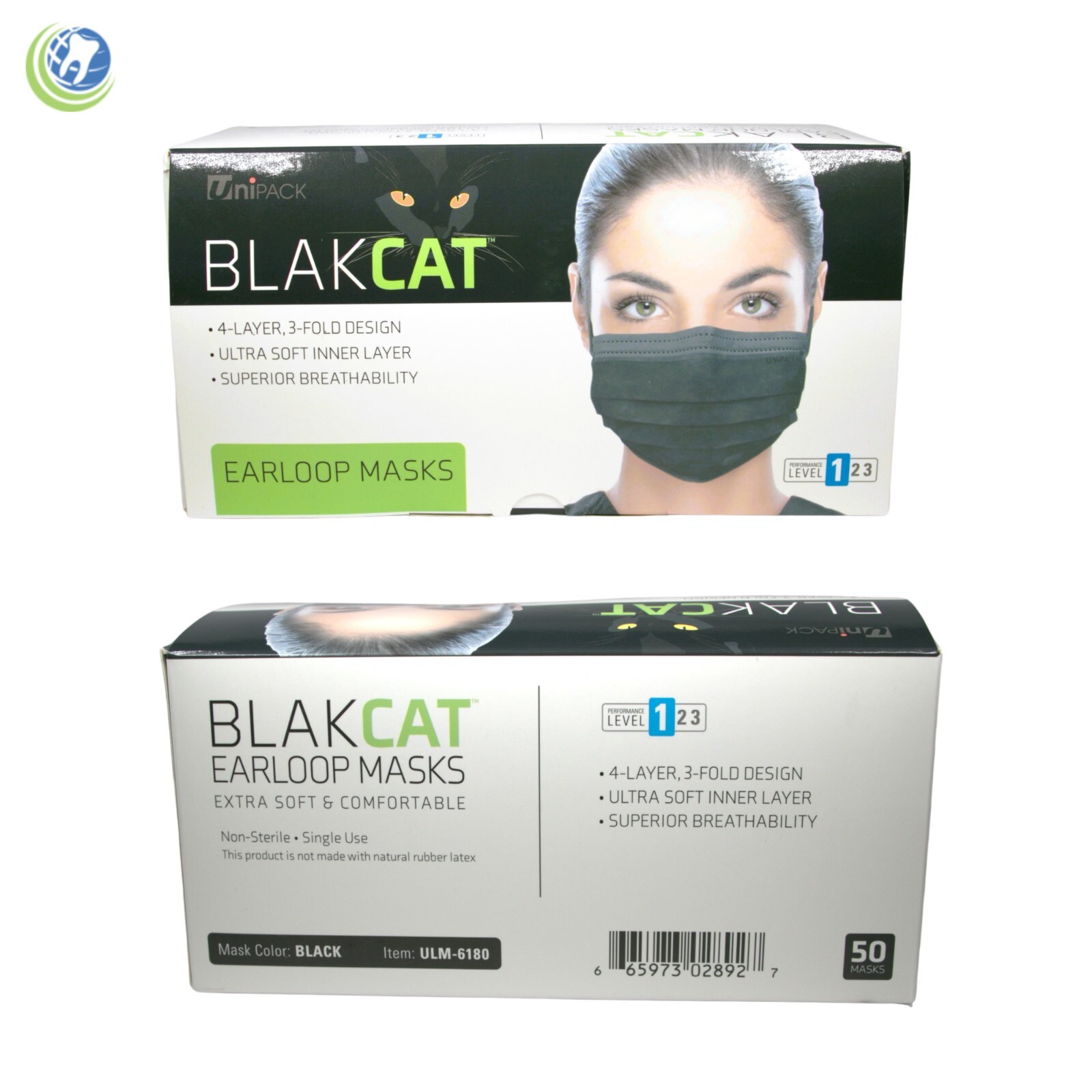 Black Disposable Face Masks Level 1 by Blak Cat 4 Layers 50/Box Medical Dental