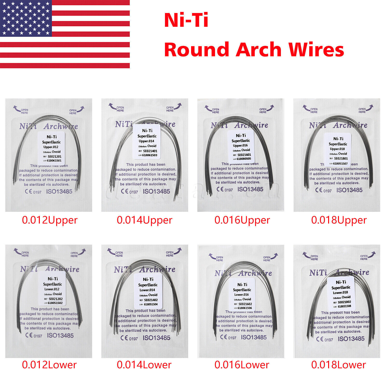 All Size Dental Orthodontic Super Elastic Niti Round Arch Wire Ovoid Form