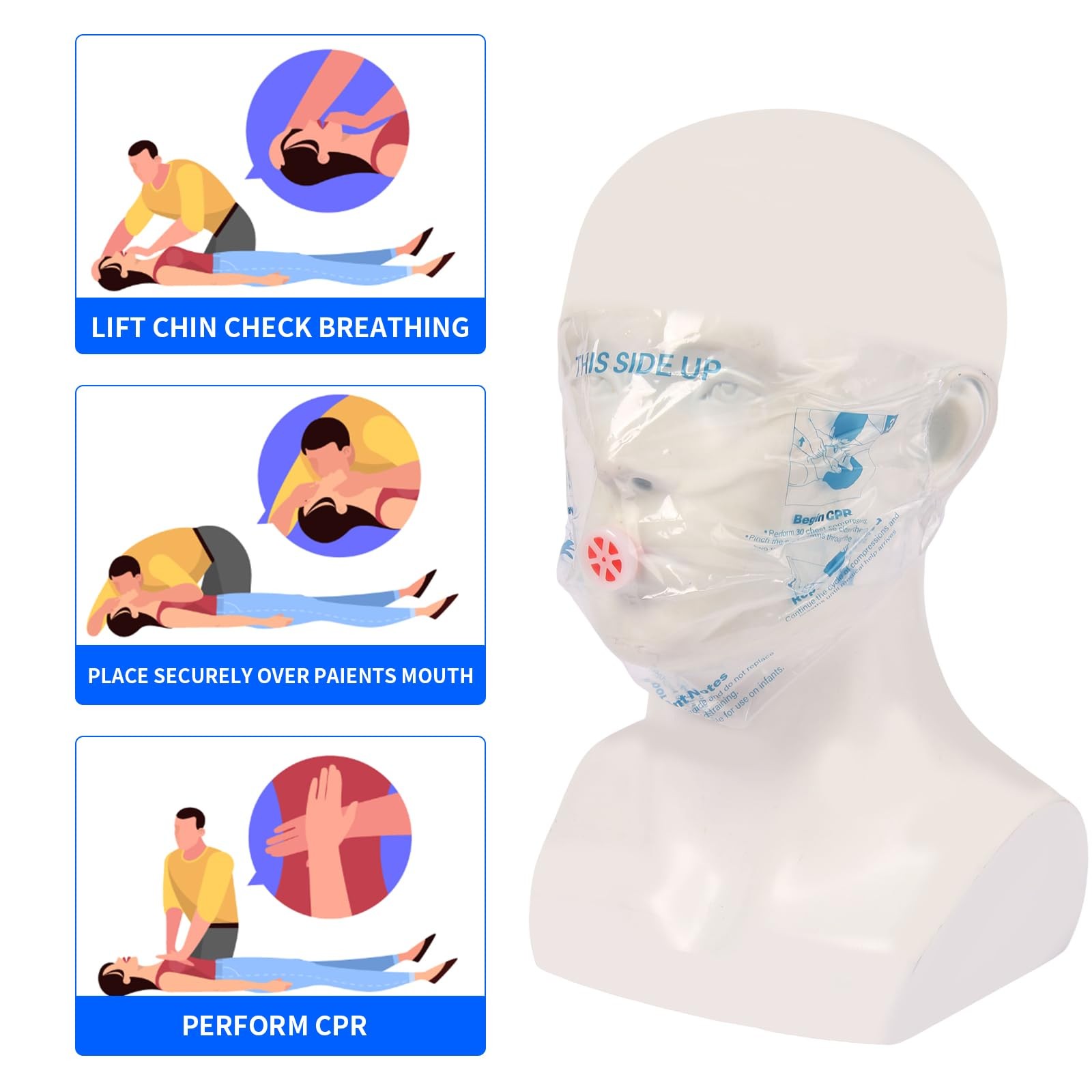 CPR Face Shield with Keyring (6 Pack), Pocket Mask for Emergency Kit, Red