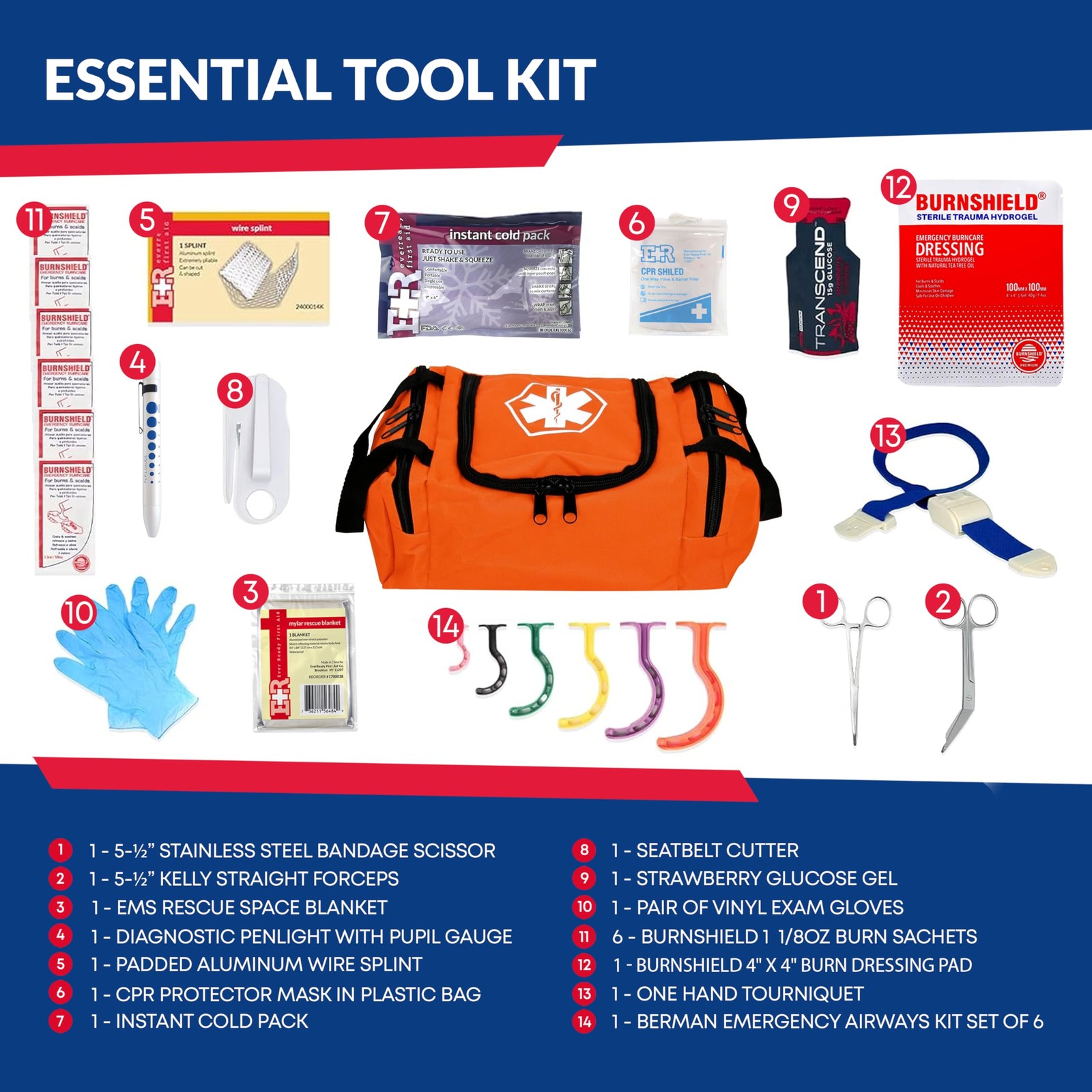 Fully Stocked Trauma First Aid Kit – 1 Count (Pack of 1), Orange