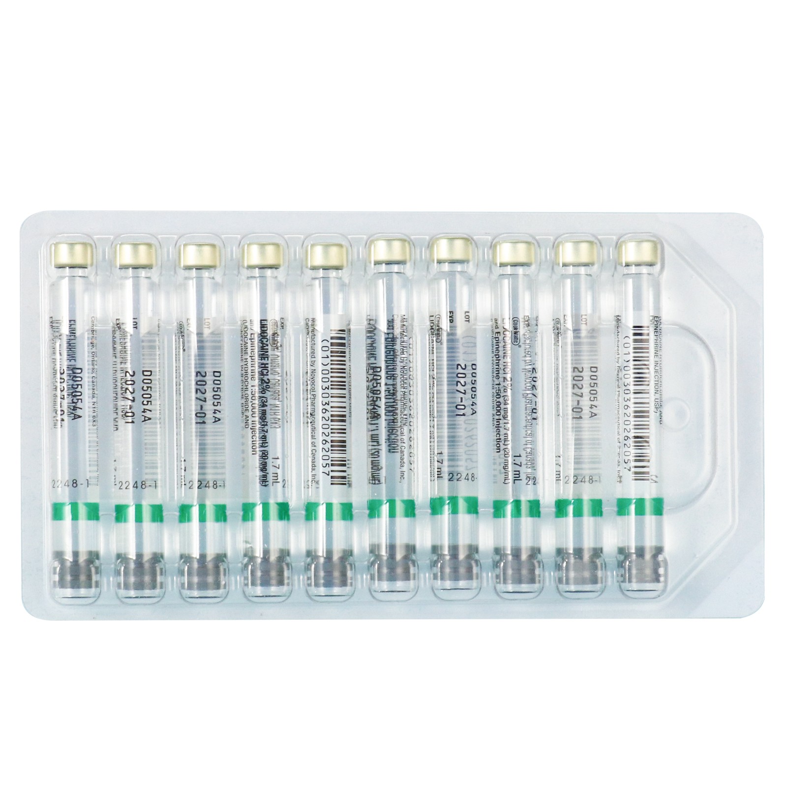 Cook-Waite Green/Red 50 cartridges w/Epinephrine 1:100,000 HCl 2% Injectable