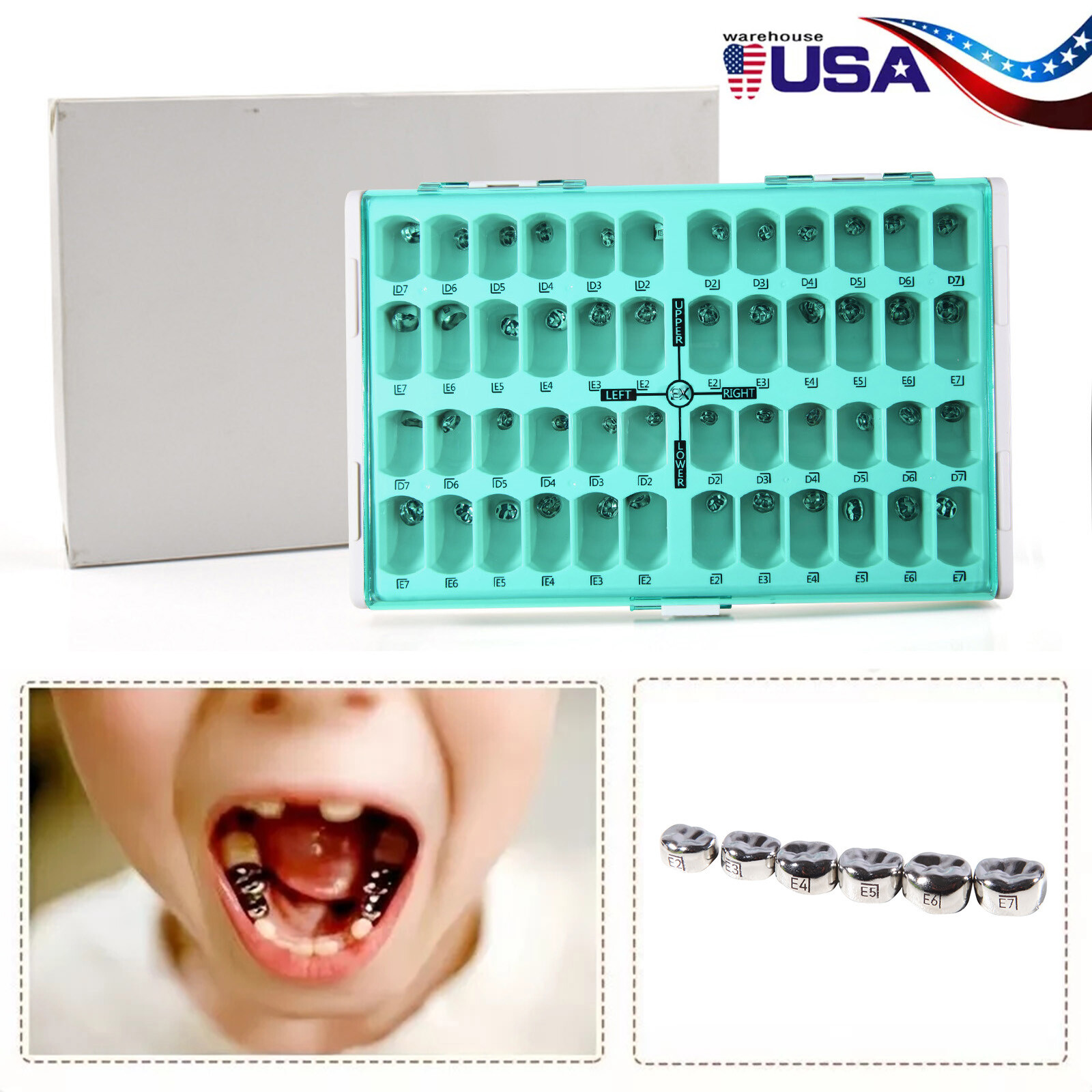 48pcs Stainless Steel Dental Kids Primary Molar Crowns Preformed Pediatric USA