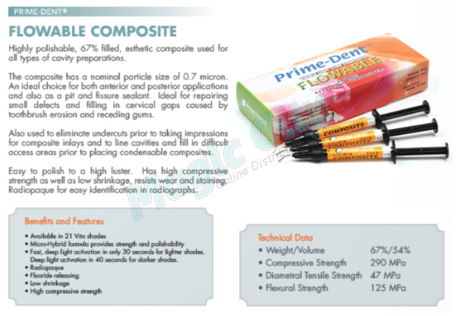 Prime-Dent Flowable Light Cure Dental Composite 4 Syringe Kit – B2
